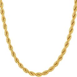 LIFETIME JEWELRY 5mm Rope Chain Necklace 24k Real Gold Plated for Men Women Teen (Gold, 24)