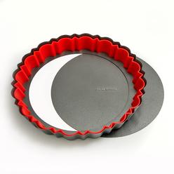 Patz&Patz Fluted Tart Pan with Removable Bottom - 9 In. Nonstick Pie Pan with Crust-Shaper Ring - Carbon Steel Pan for Pies, Tar