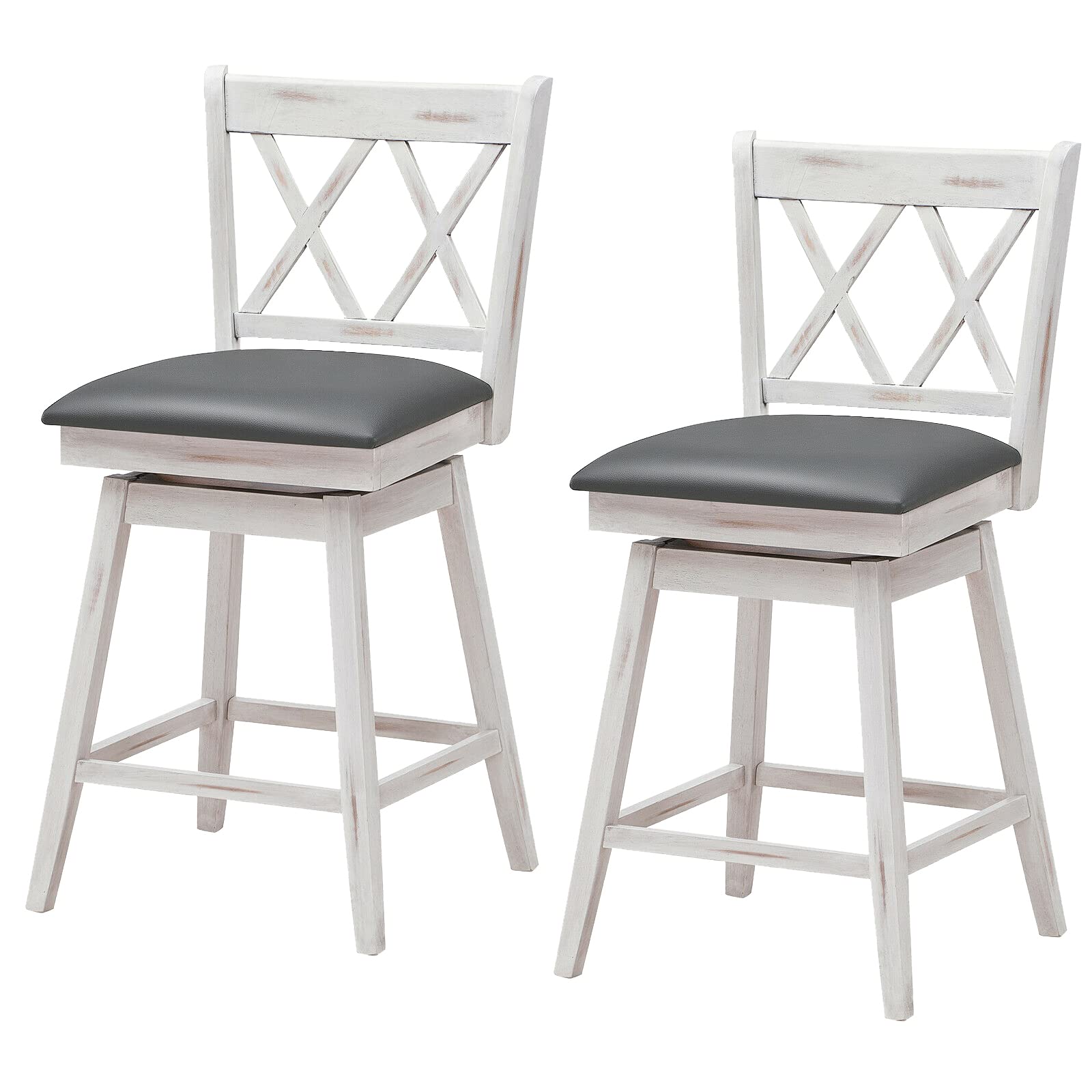 UJOYPAYD Swivel Bar Stool Set of 2, 25 inch Seat Height Bar Chair,Upholstered Cushion 360° Counter Height Bar Stool with Backres
