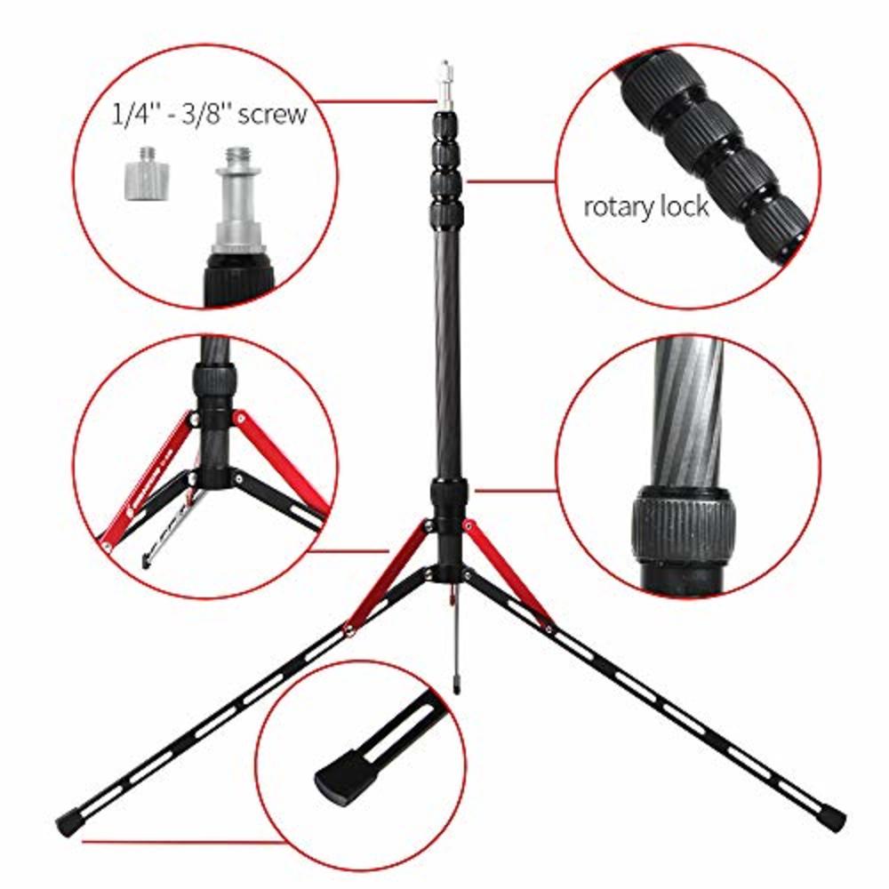 BESNFOTO Carbon Fiber Light Stand Tripod Portable Lightweight Travel Stand 240cm/ 7.2ft for Photographer Photo Studio Tripod for