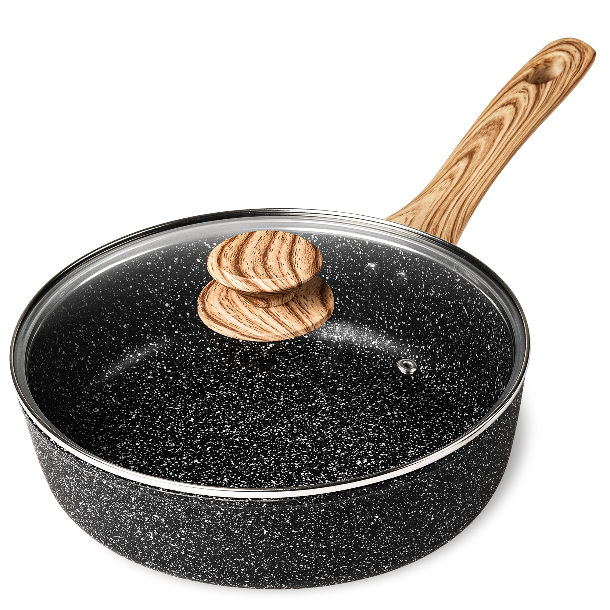 MIcHELANgELO Deep Frying Pan with Lid, 11 Inch Nonstick Pan for cooking, Deep Skillet with Lid Non Stick Frying Pan, Saute Pan N