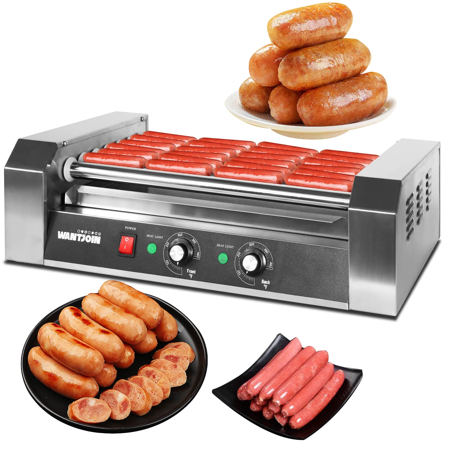 WantJoin Hot Dog grill Machine, commercial Electric Hot Dog roller Sausage Machine Hot-dog 7 Roller grill cooker Machine (silver