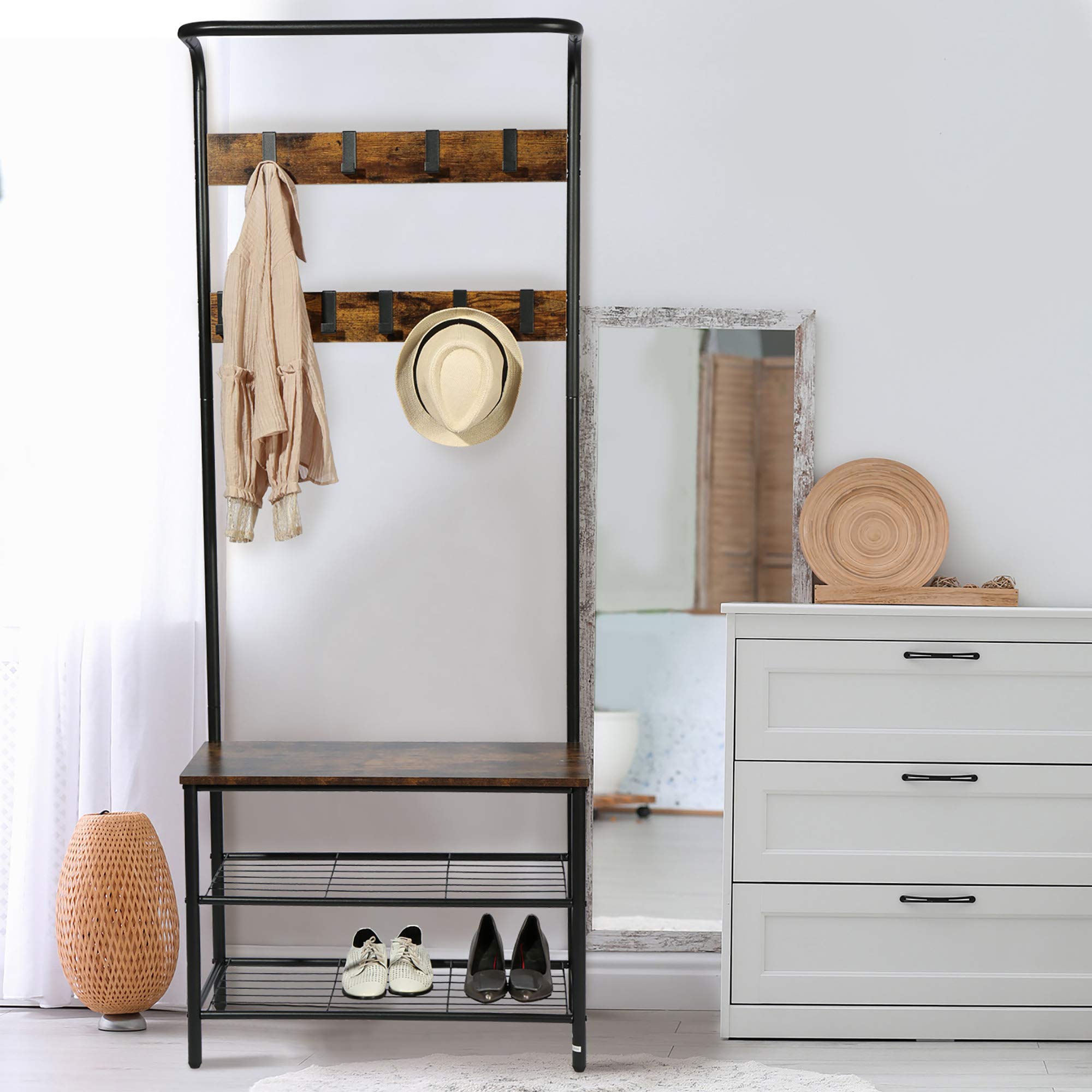 gOOD & gRAcIOUS Industrial coat Rack, Entryway Shoe Bench with coat