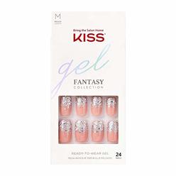 KISS Gel Fantasy Ready-to-Wear Press-On/Glue-On Gel Nails, Style “Warning Sign”, Medium Length Gel Nail Kit with 24 Mega Adhesiv