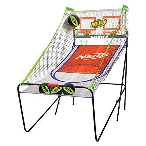 NERF Basketball Arcade Shootout - Proshot Indoor Electronic Double Basketball Hoop game - Dual court Basketball Shooting with El