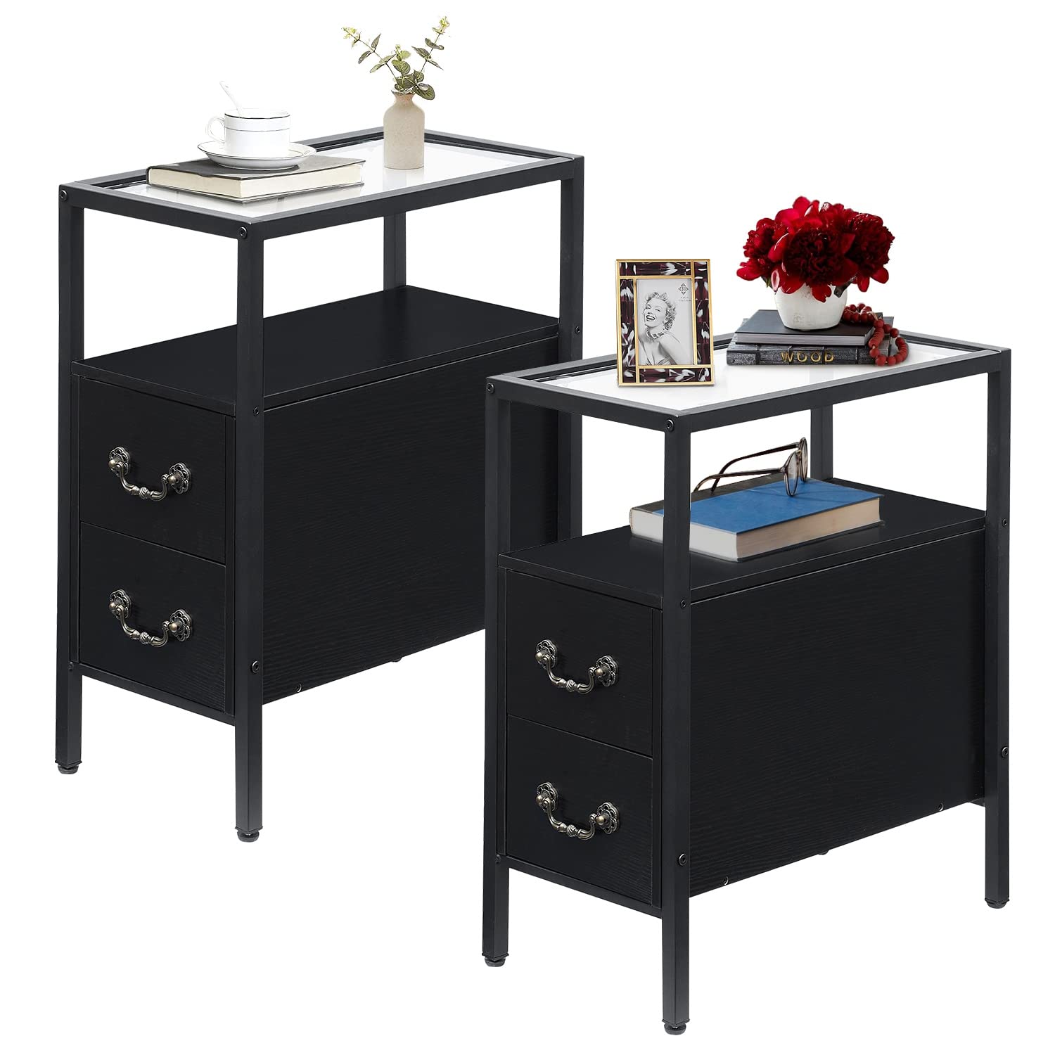 VEcELO Tall End Side Tables Living Room Set of 2 Modern Narrow