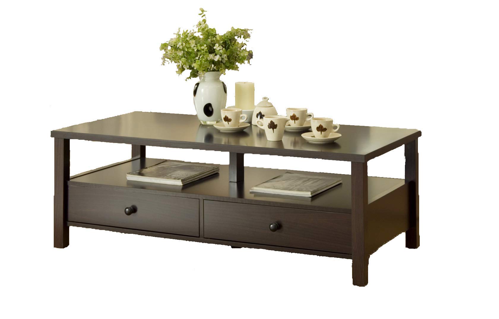 IDUSA Mid century Modern 2Tier coffee Table with 2 Storage Drawers Red