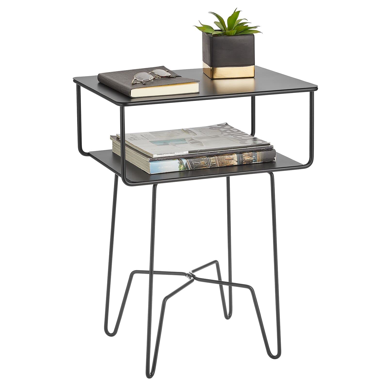 mDesign Steel Modern Industrial Side Table with Storage Shelf 2Tier