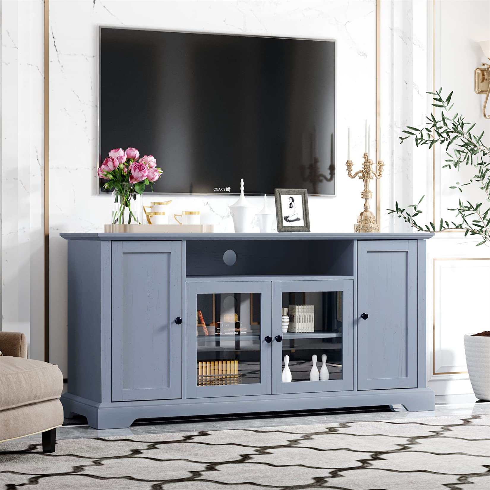 Bellemave TV Stand Wood TV console with Doors and Storage