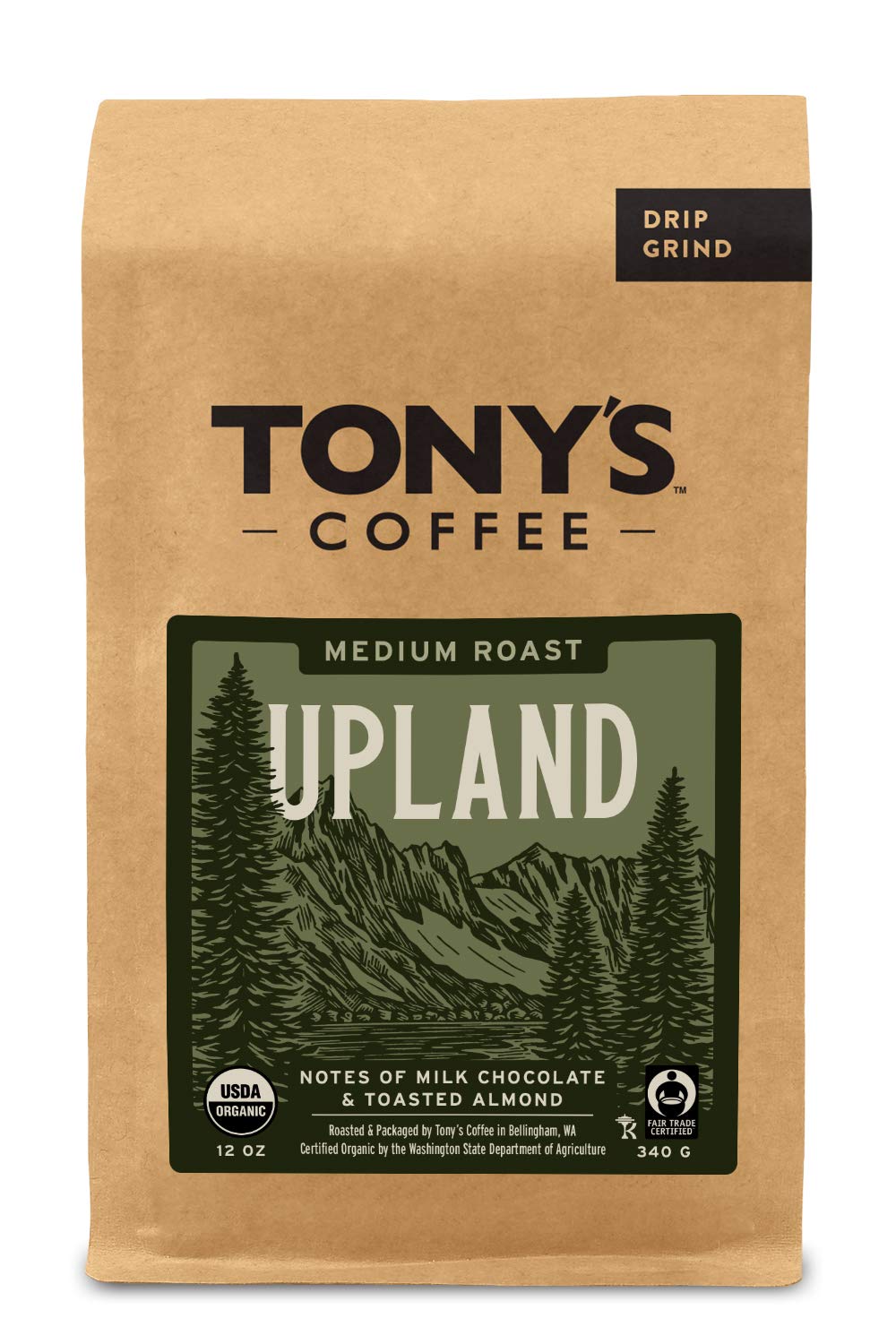 Tony's Coffee, Upland (12oz), Medium Roast Ground Coffee, Organic and Fair Trade