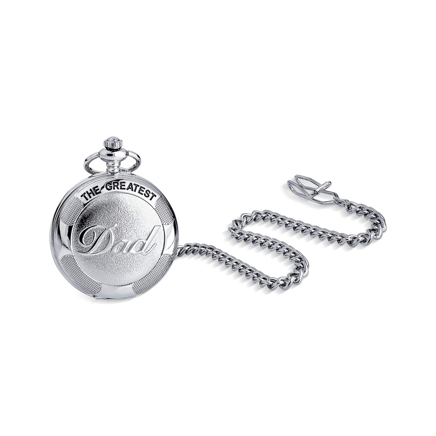 bling jewelry Retro Vintage Style Daddy Father gift Word Best greatest DAD Skeleton Pocket Watch for Men Numeral White Dial Silver Plated Fini