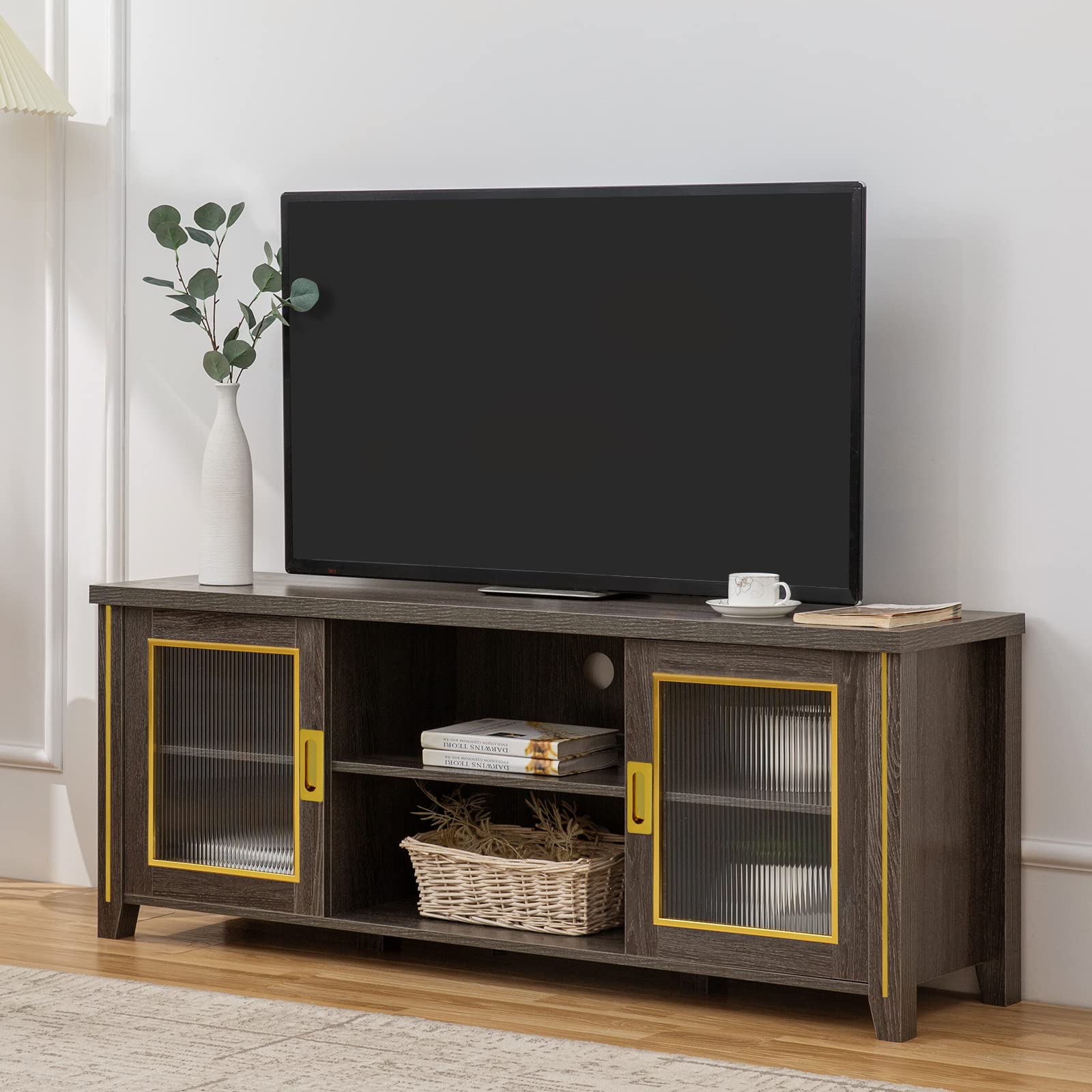 GAZHOME Modern Farmhouse TV Stand with Barn Door Media Entertainment
