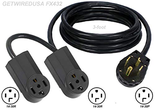 getwiredusa Y ADAPTER 14-30P PLUg to DUAL14-30R 4-PIN REcEPTAcLE POWER cORD SPLITTER 2 ADD A SEcOND DRYER NEMA 250V FX432