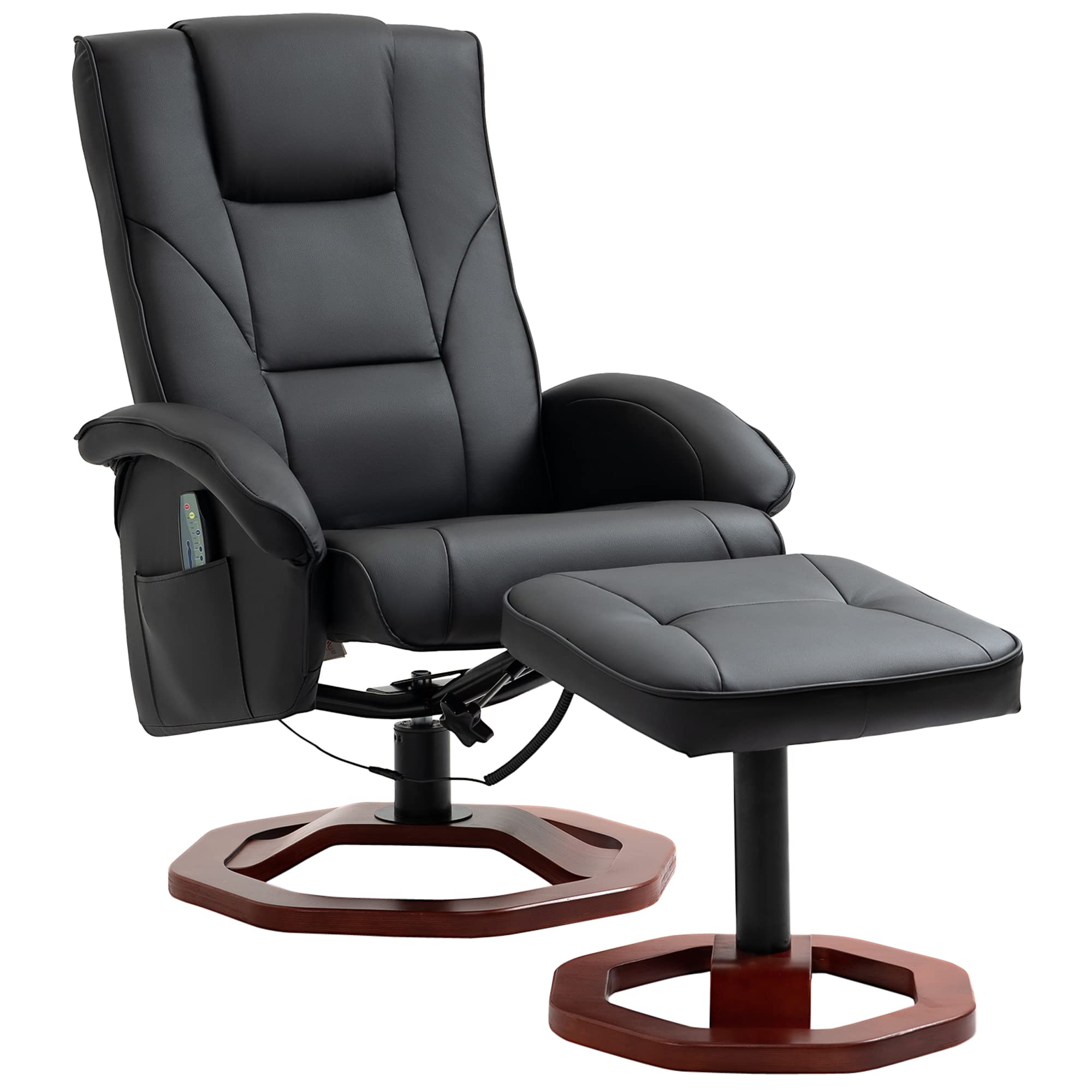 HOMCOM Massage Recliner Chair with Ottoman, Electric Faux Leather Recliner with 10 Vibration Points and 5 Massage Mode, Swivel R