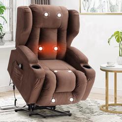 IPKIG Electric Power Lift Recliner Chair- Lift Chair Recliner for Elderly, Comfy Velvet Wingback Massage Recliner Chair with Hea