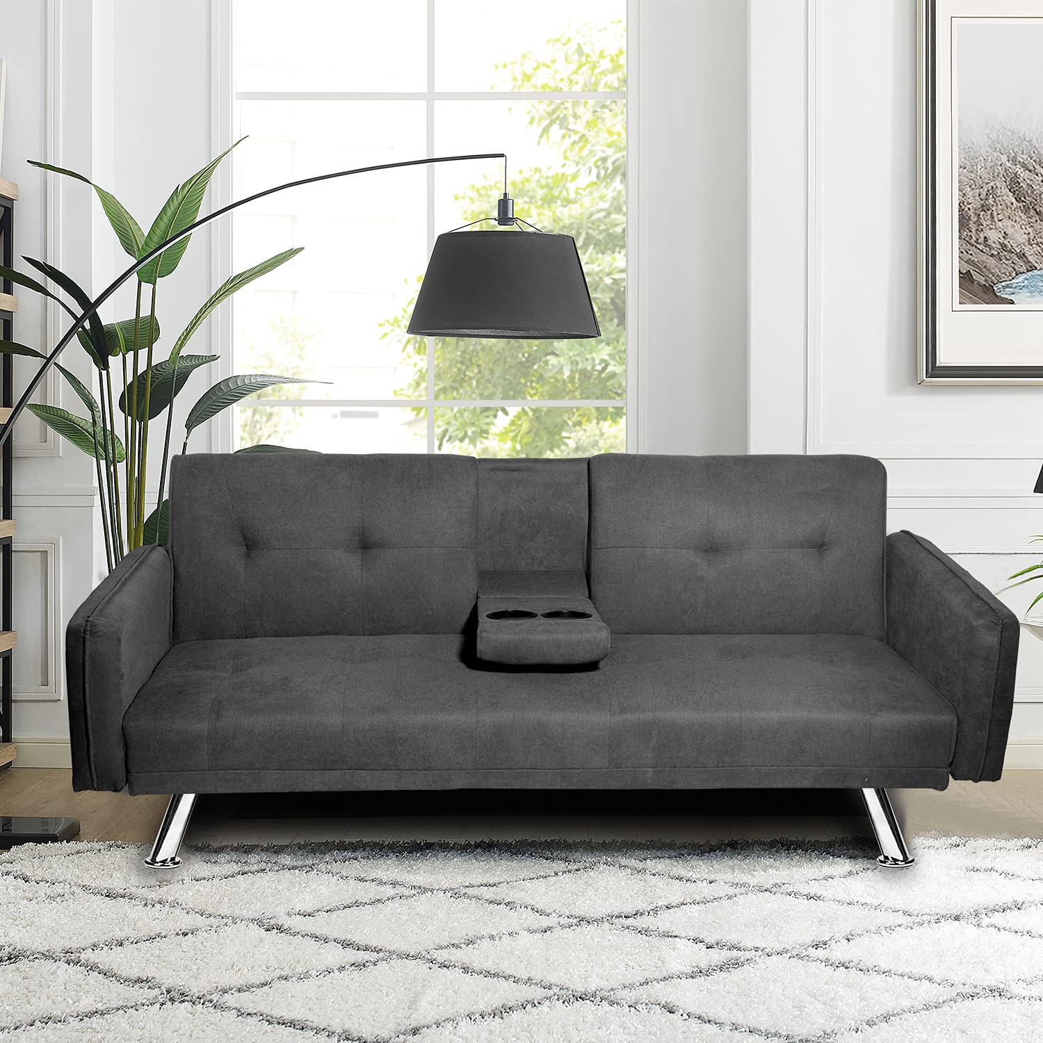 AWQM Linen Fabric convertible Futon Sofa Bed Recliner couch Twin Size