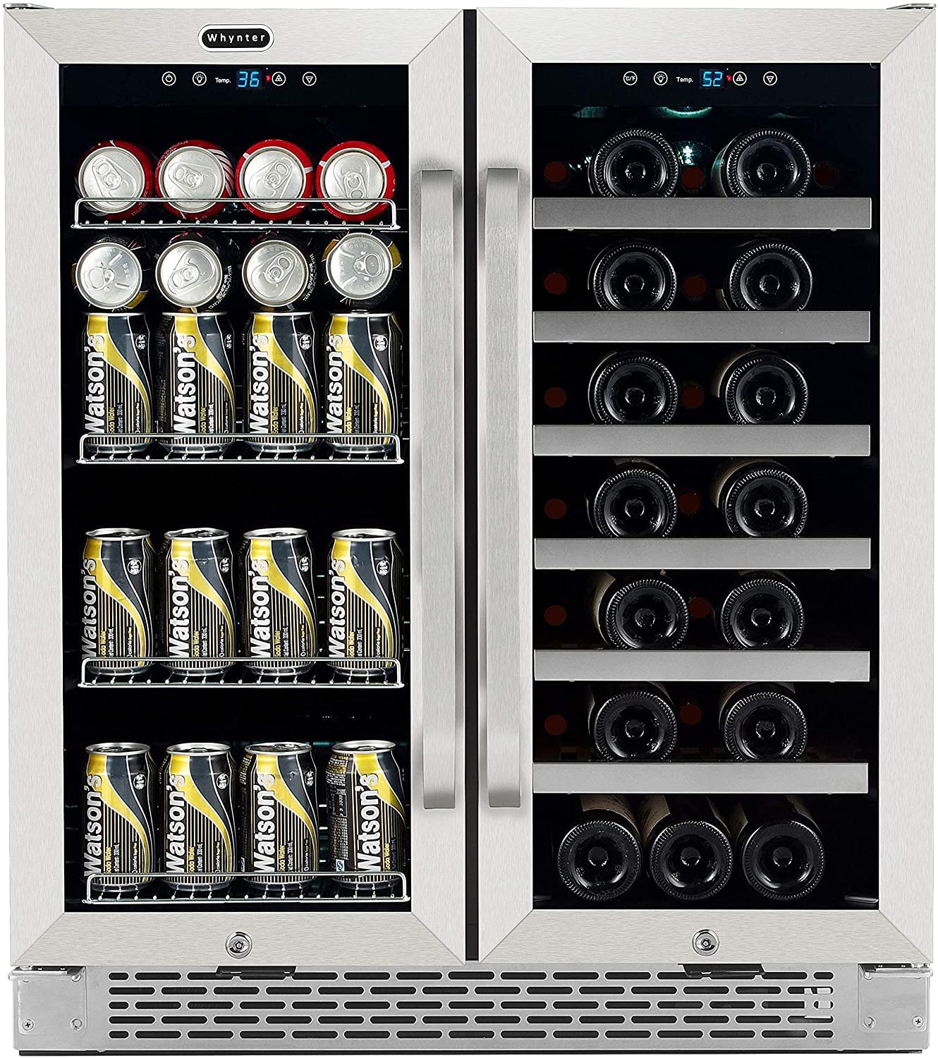 Whynter BWB-3388FDSa 30 Built-in French Door Dual Zone 33 Bottle Wine Refrigerator 88 can Beverage center, Silver