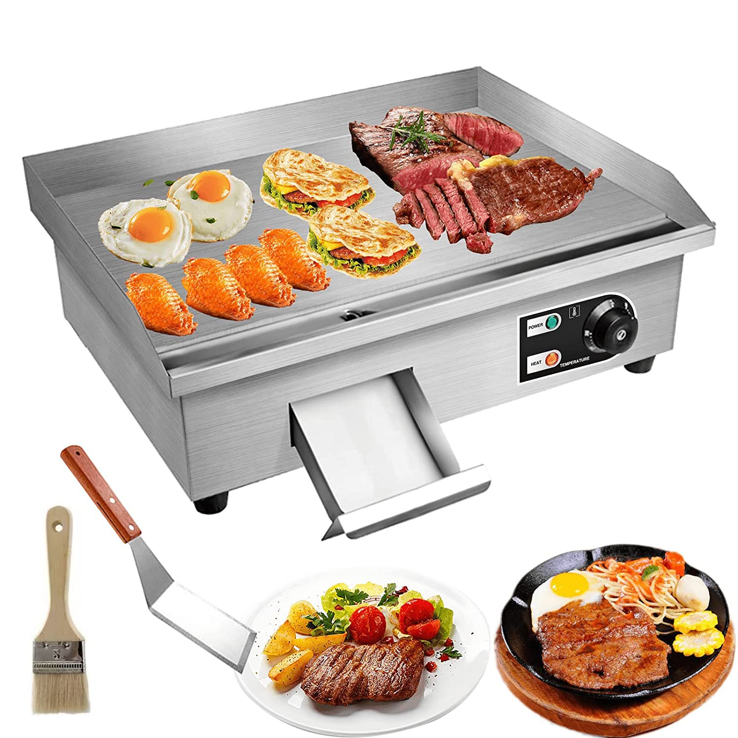 PROMOTOR 22 Electric countertop Flat Top griddle 3000W 110V Non-Stick commercial Restaurant Teppanyaki grill Stainless Steel Adj