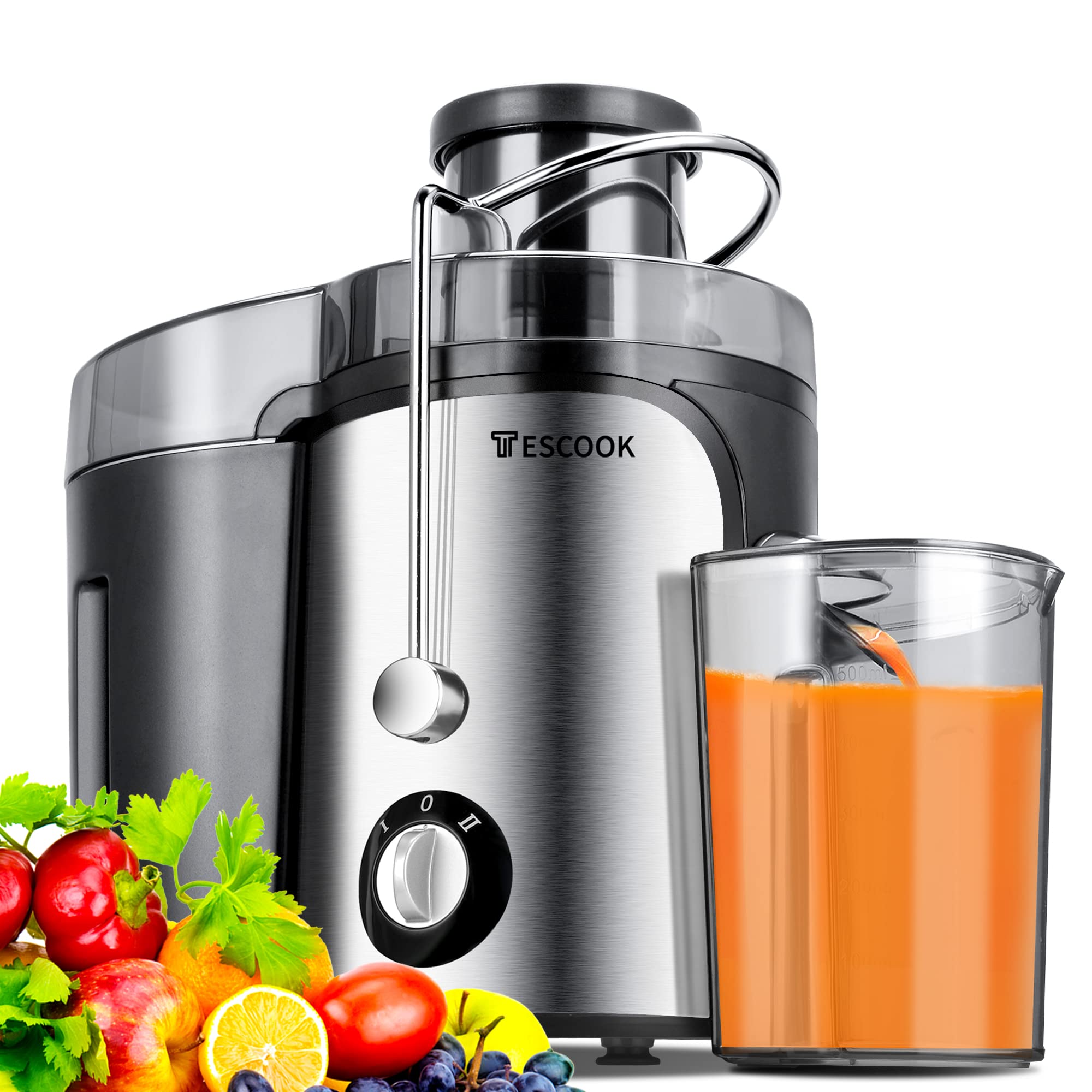 Tescook Juicer, 600W Juicer Machines 3 Speeds with 3 Feed chute, Juicer Extractor for Whole Fruits & Vegs, Dishwasher Safe, BPA-Free, No