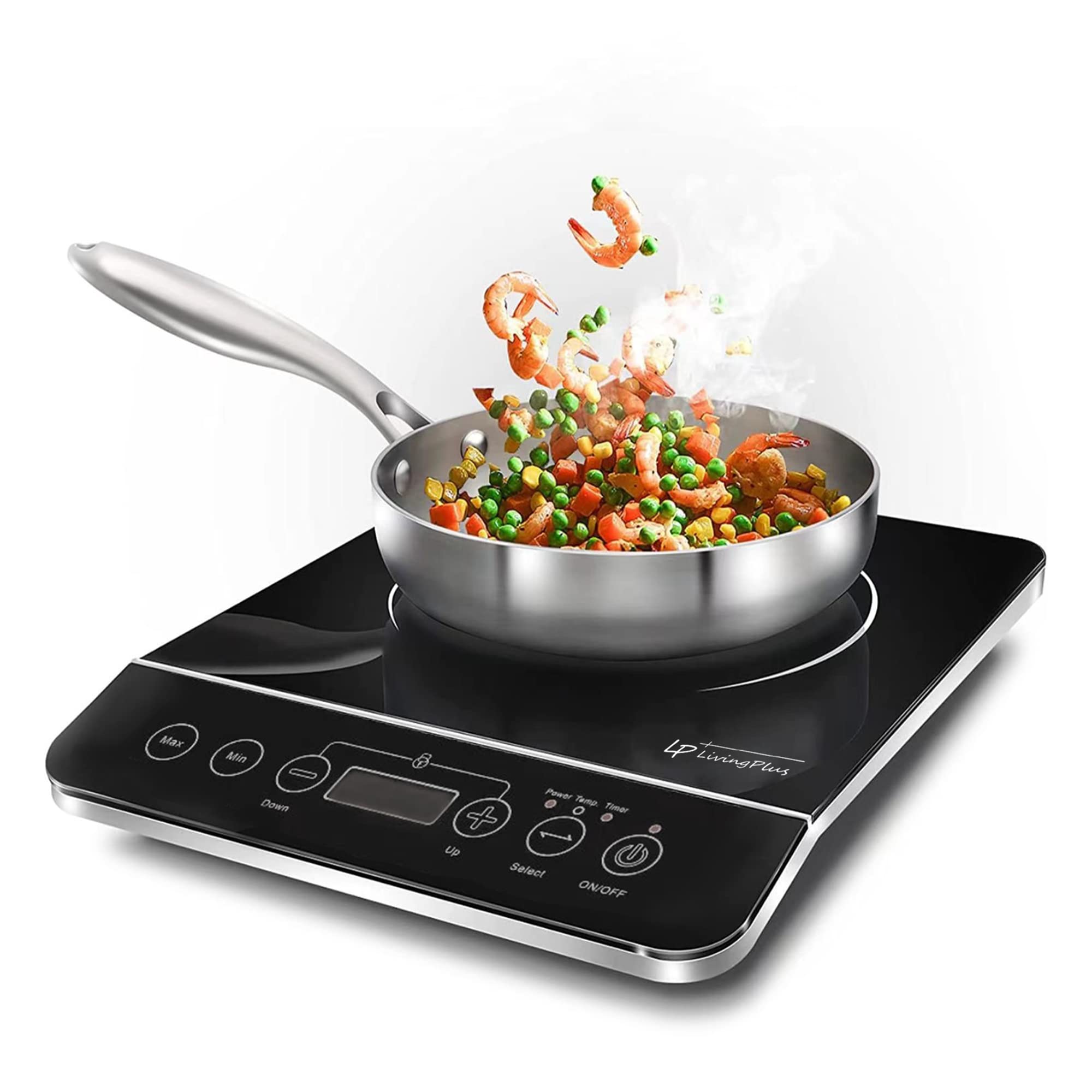 LP Living Plus 1800W Electric Induction cooktop countertop Burner, 3 Hour Max Timer Setting, Auto shut off, child safety lock