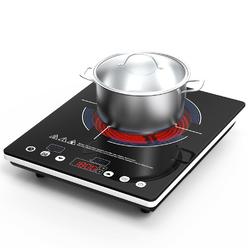 Anhane 1800W Electric Hot Plate Single Burner,Portable Electric Stove For Cooking,Infrared Burner,4-Hour Setting,Black Crystal G