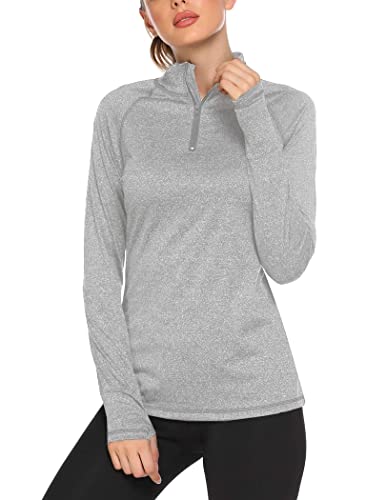 Elesol Womens Solid Color Lightweight Pullover Sweatshirt Gray Heather L