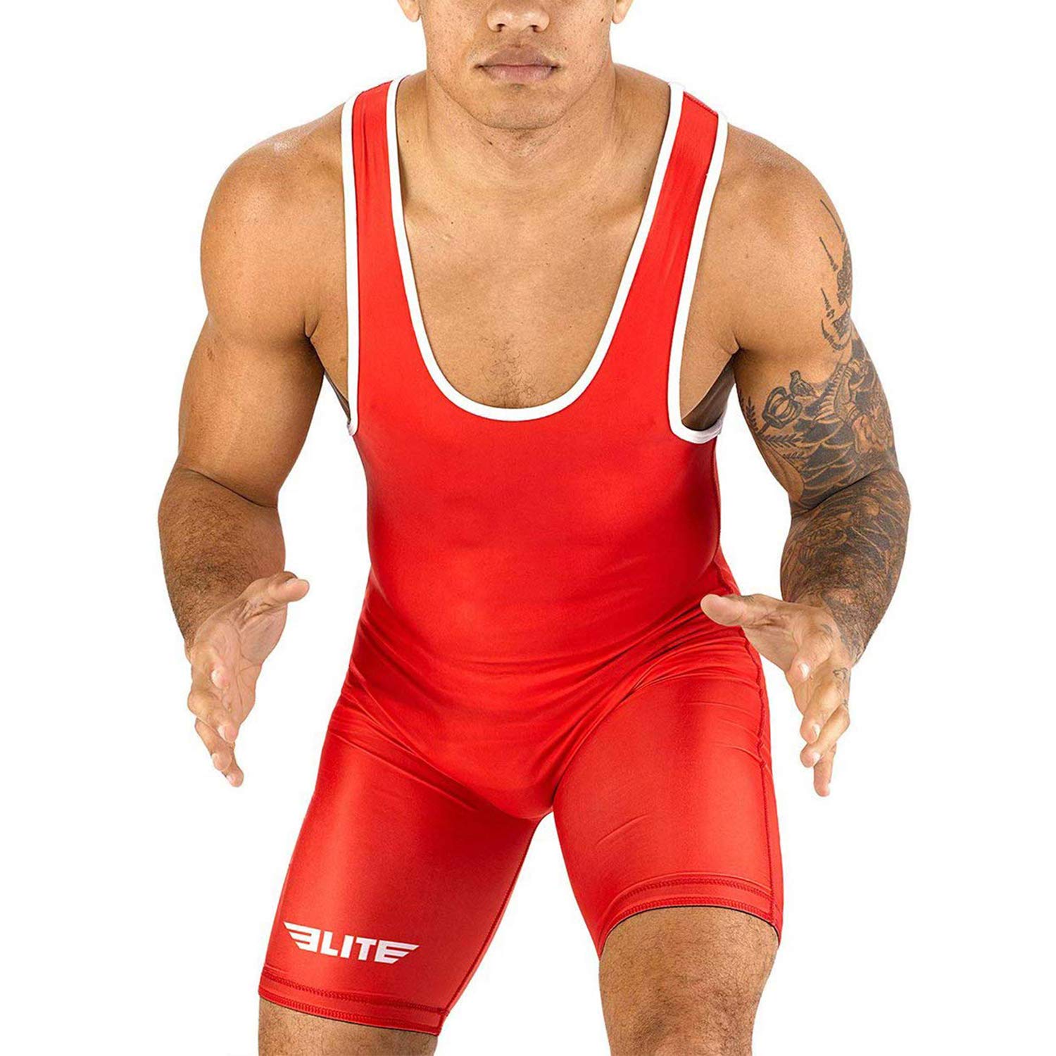 Elite Sports Menas Wrestling Singlets, Standard Singlet For Men Wrestling Uniform (Red, Small)
