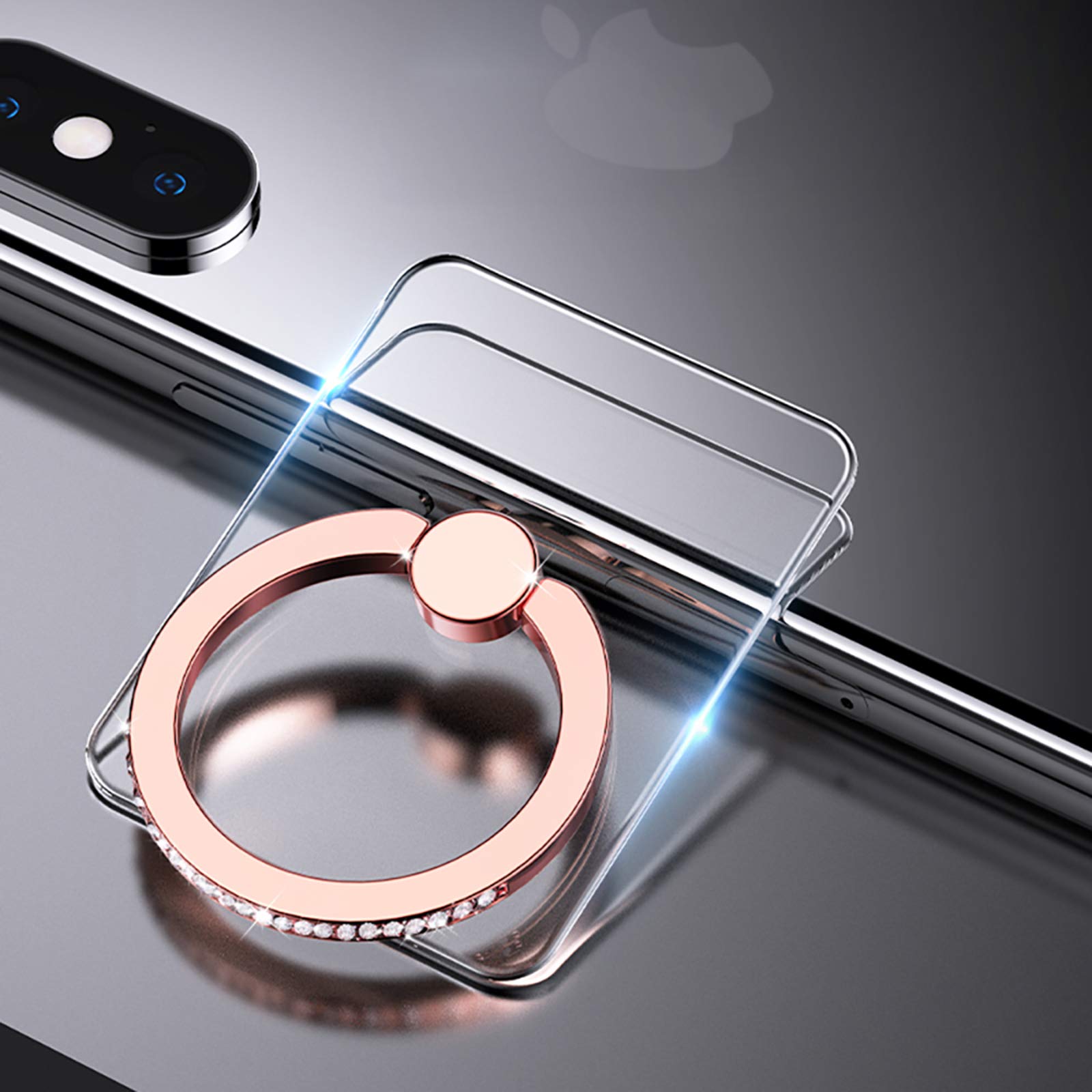 Yinhexi 2 Pcs Transparent Phone Ring Stand Holder Cell Phone Ring Holder Finger Grip 360 Degree Rotation (Rose Gold & Diamond-2)