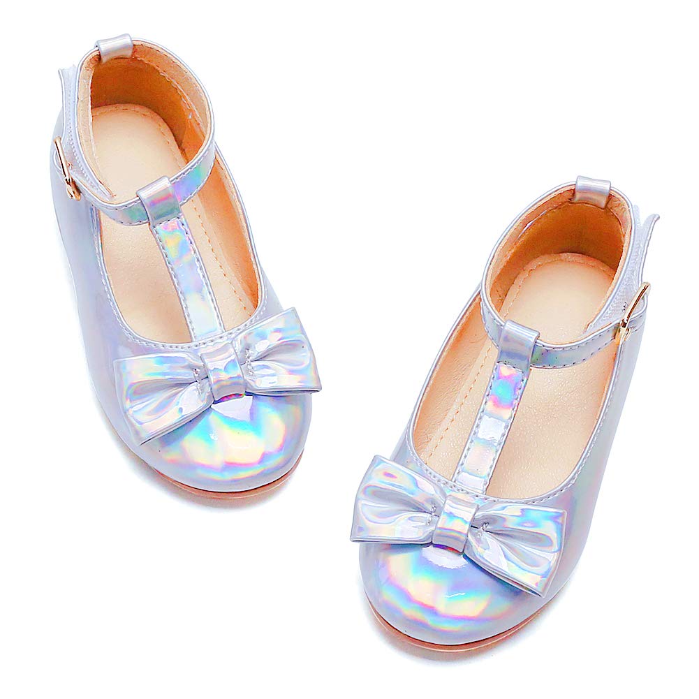 Felix & Flora Girls Mary Jane Flat Dress Shoe For Toddler Little Kid Party School (6 Toddler,Silver)