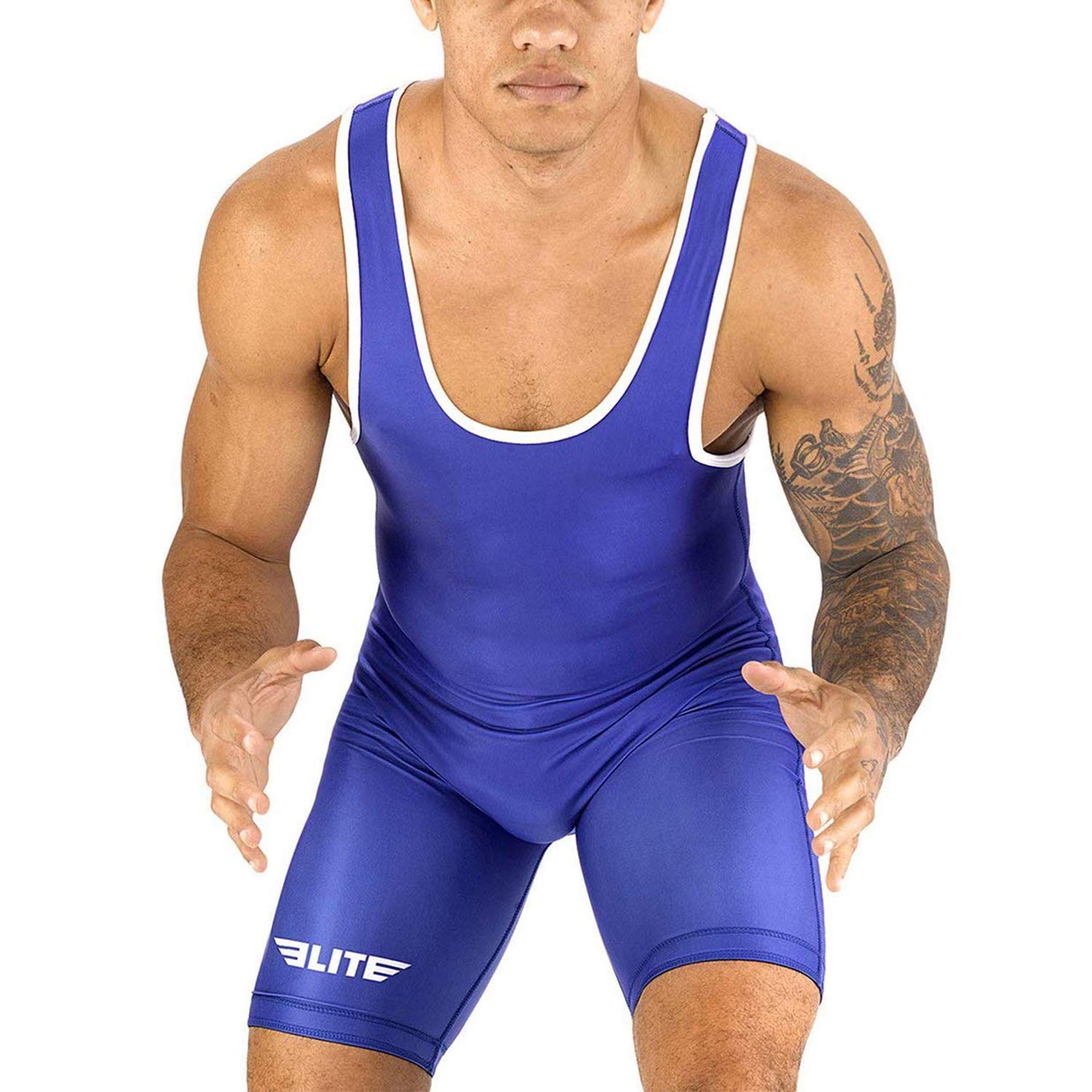 Elite Sports Menas Wrestling Singlets, Standard Singlet For Men Wrestling Uniform (Blue, X-Large)