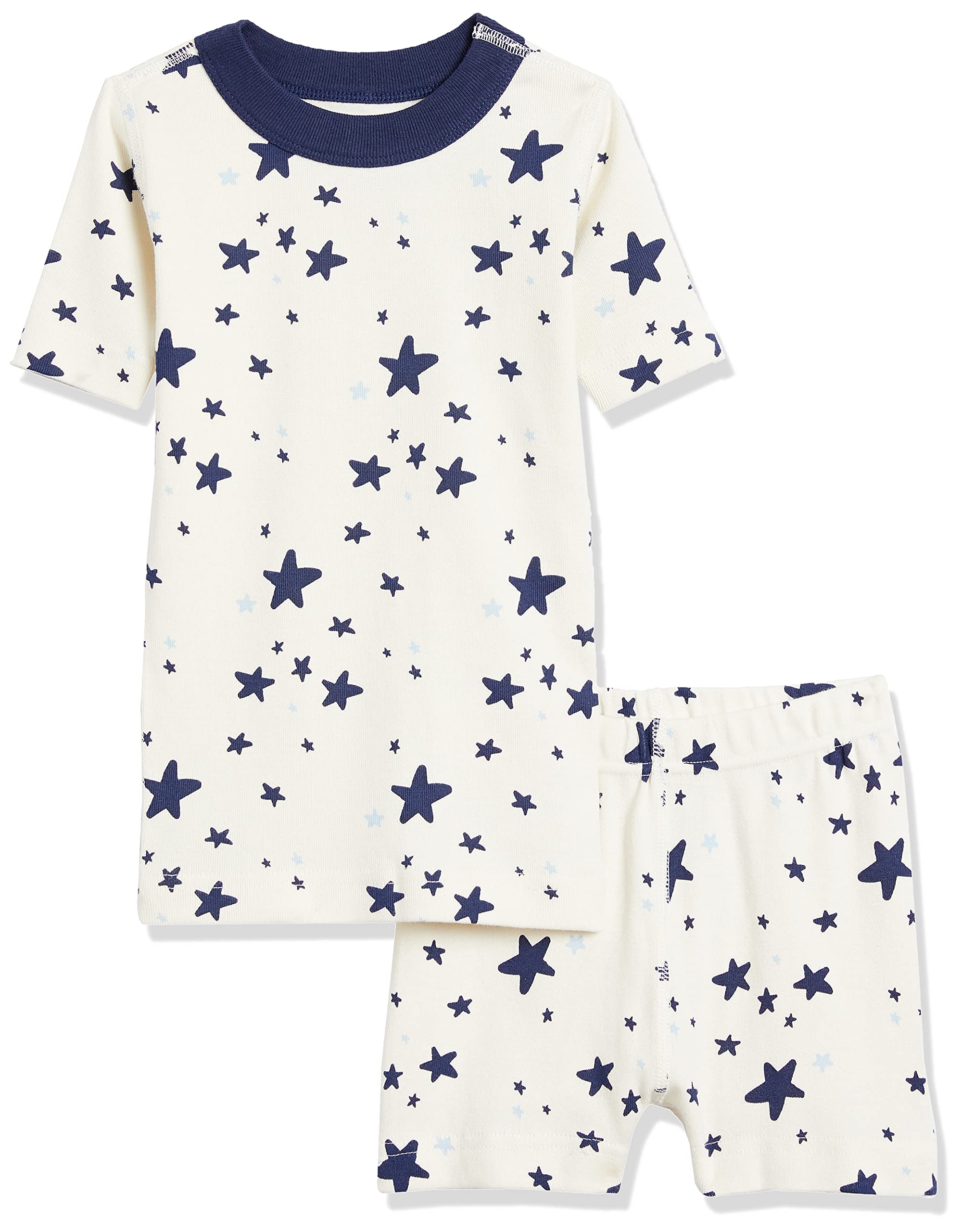 Moon And Back By Hanna Andersson Unisex Kids 2 Piece Short Pajama Set Sleepwear, Navy, Stars, 6-7