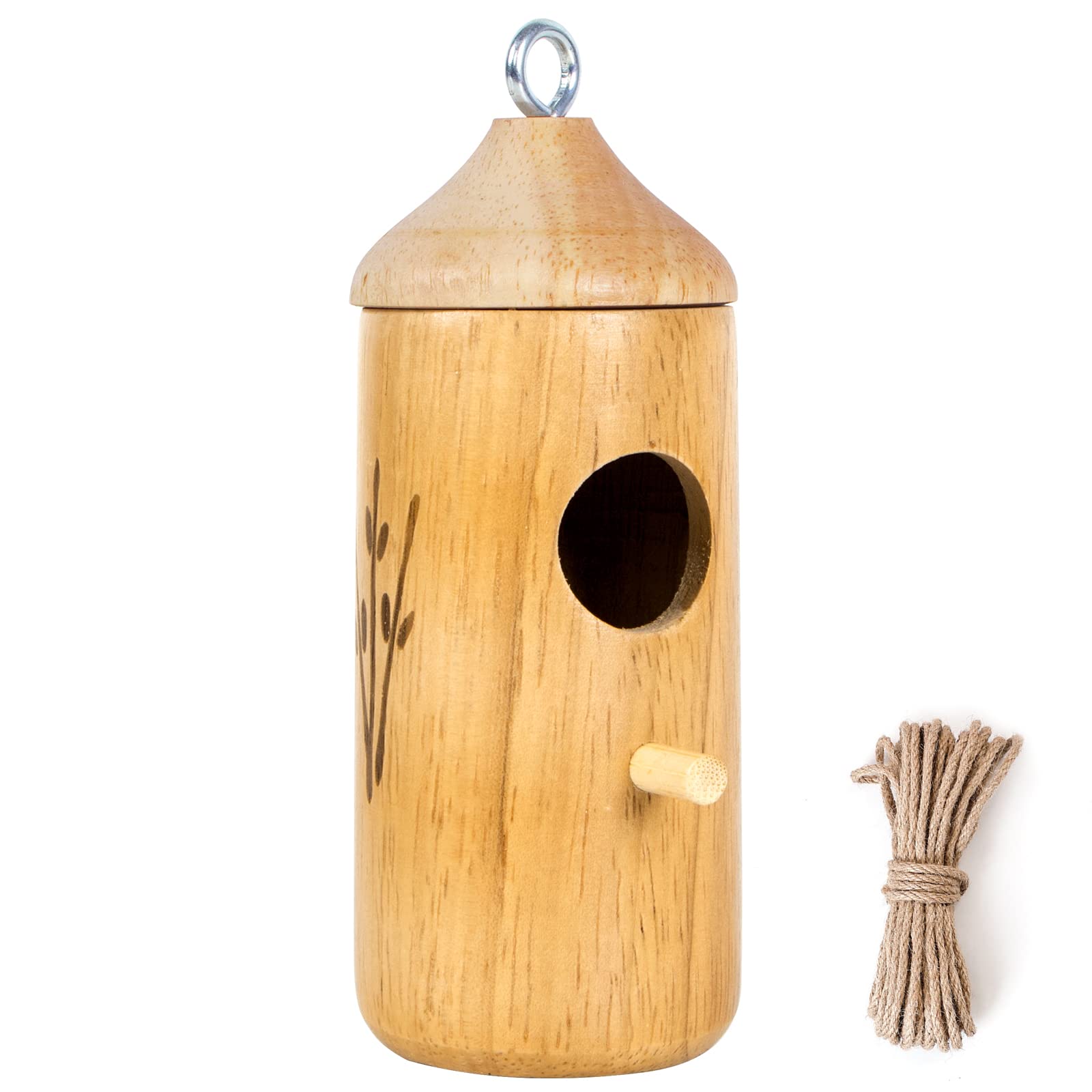 Kmise Hummingbird House For Outside Hanging,Wooden Humming Bird Nest With Hemp Ropes (Rectangle 1 Piece)