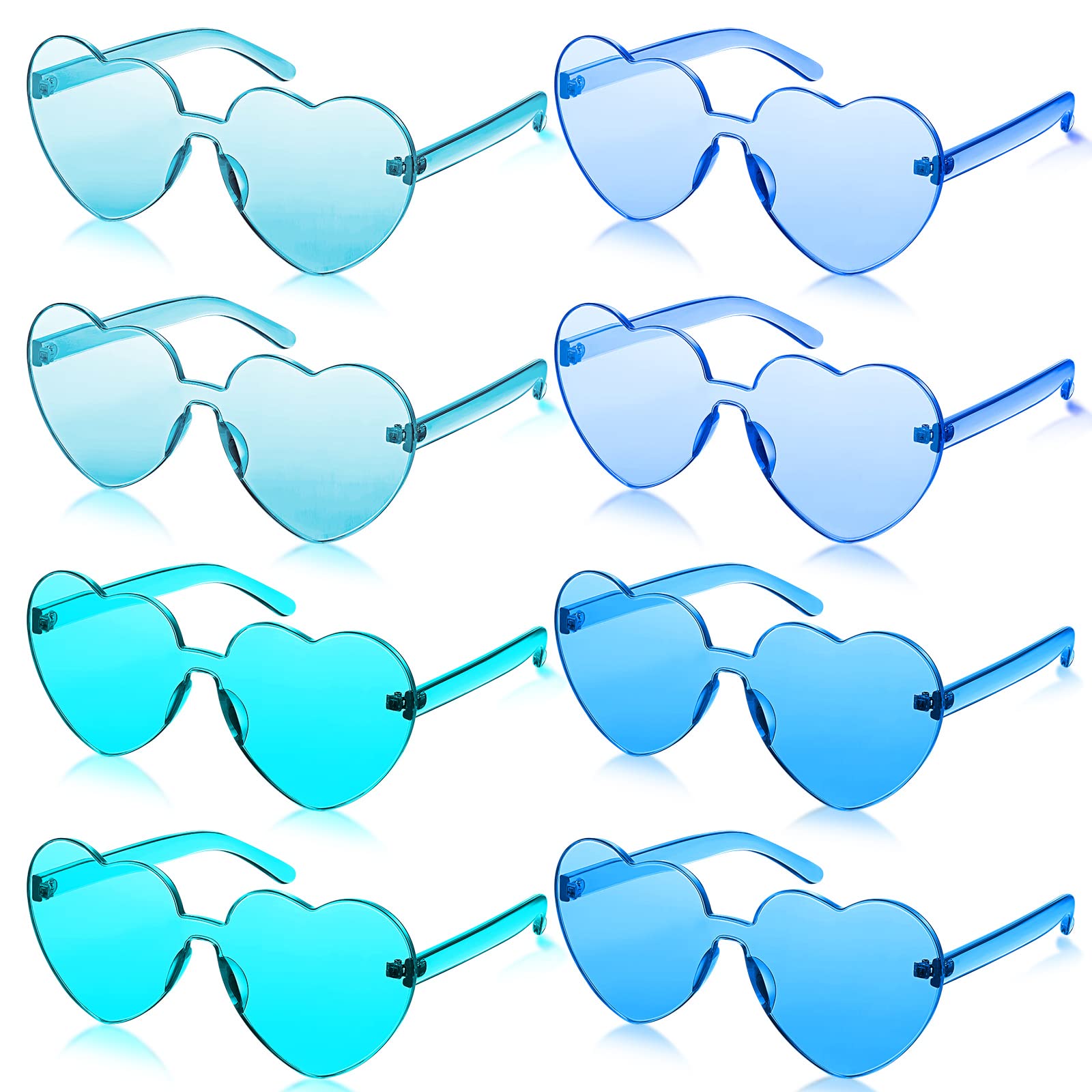 Frienda 8 Pairs Rimless Sunglasses Heart Shaped Frameless Glasses Trendy Transparent Candy Color Eyewear For Party Favor(Blue Series)