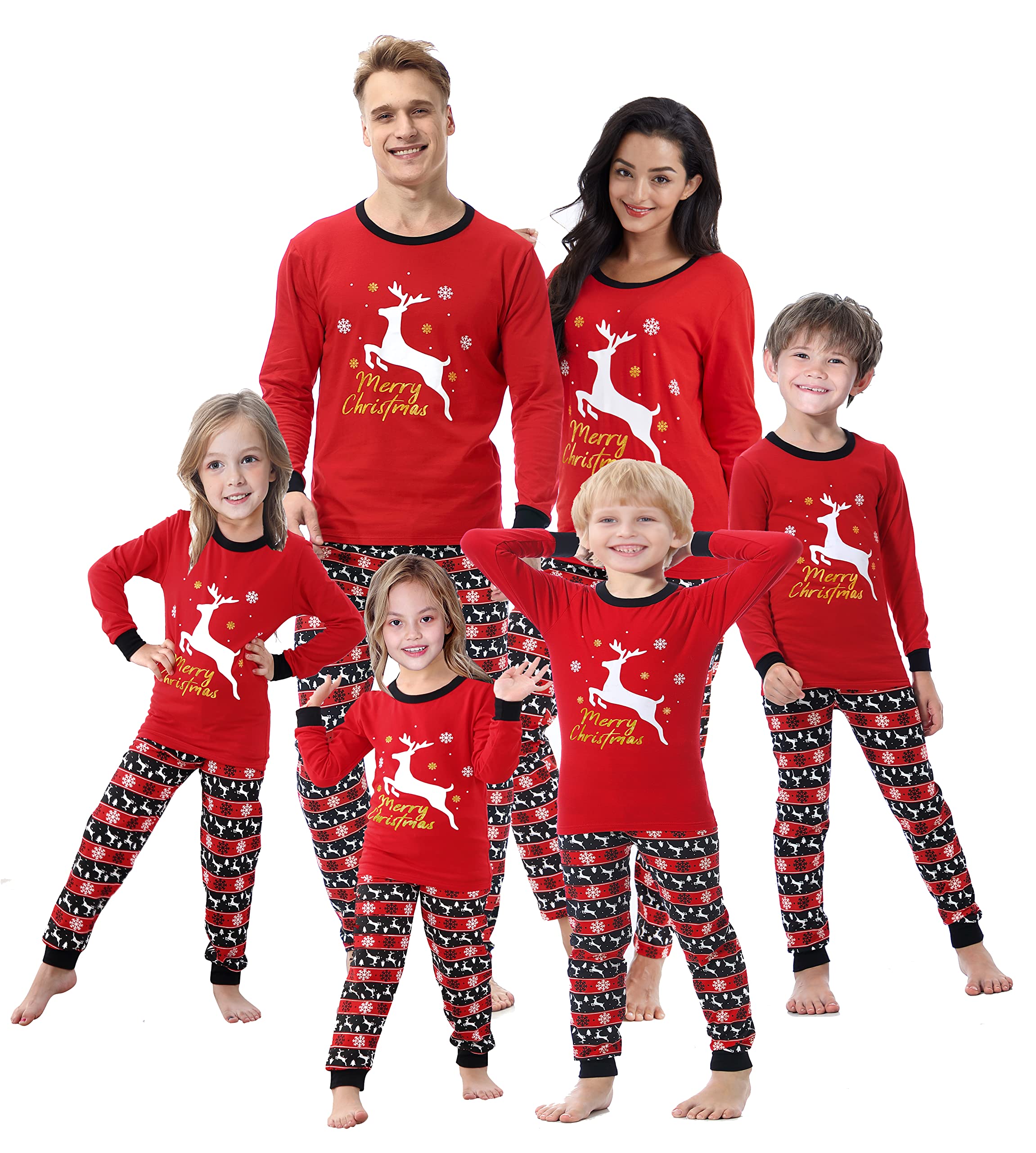 Benaive Matching Family Christmas Pajamas Set Boys Girls Holiday Pjs For Womens Mens Sleepwear (Red, Elk, Kid-4T)