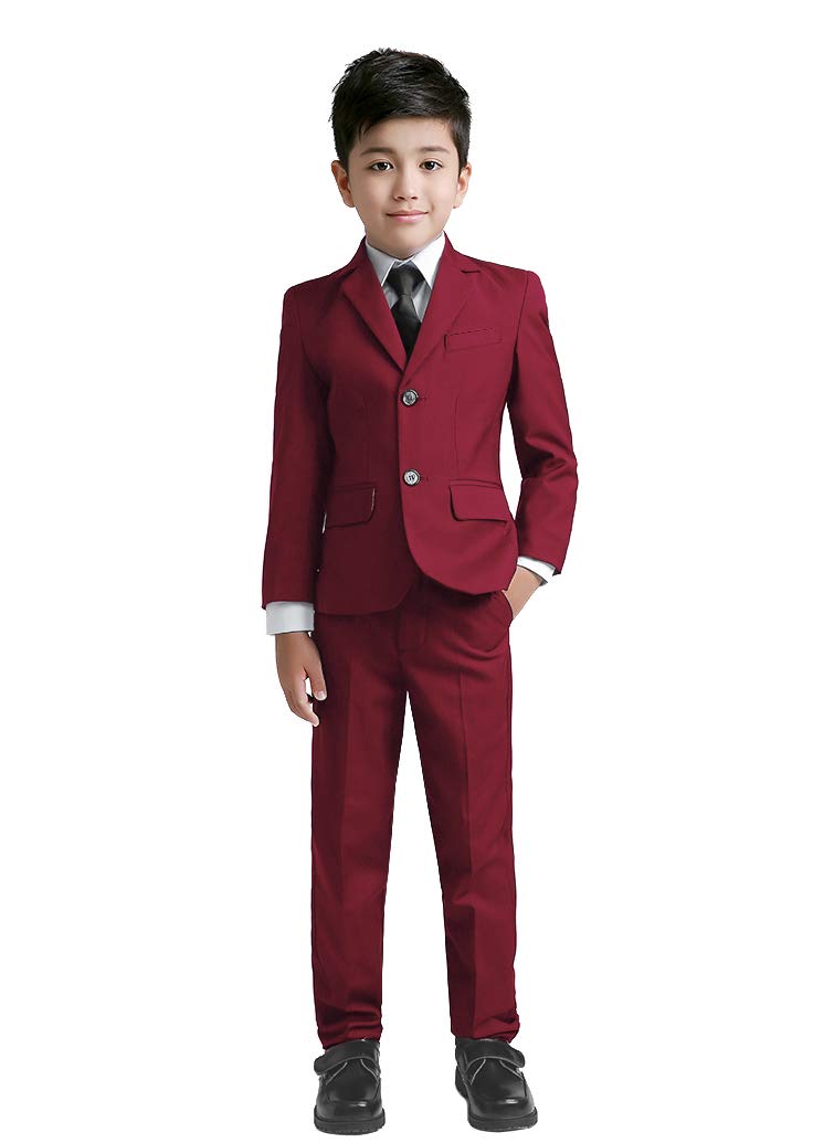 Yuanlu Kids Suit For Boys Blazer Vest Dress Pants White Shirt And Tie Burgundy Size 2T