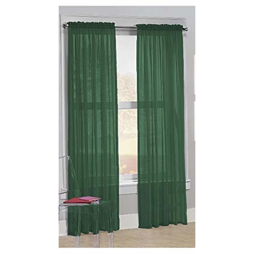 Jasmine Linen 2 Piece Sheer Luxury Curtain Panel Set for Kitchen/Bedroom 84" Inches Long, Variation of Colors (Hunter Green)