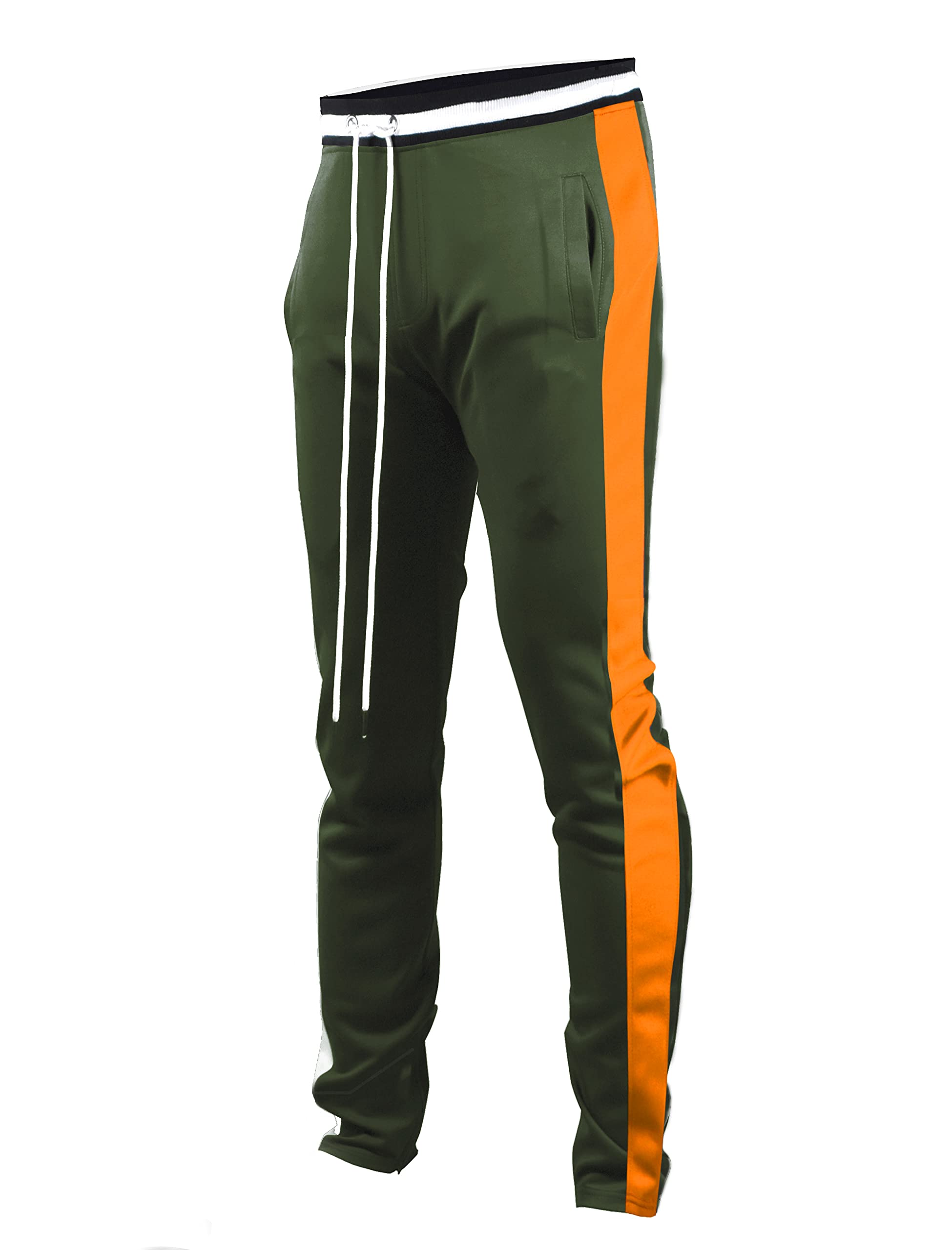 Screenshotbrand-S41700 Mens Hip Hop Premium Slim Fit Track Pants - Athletic Jogger Bottom With Side Taping-Oliveorange-Medium