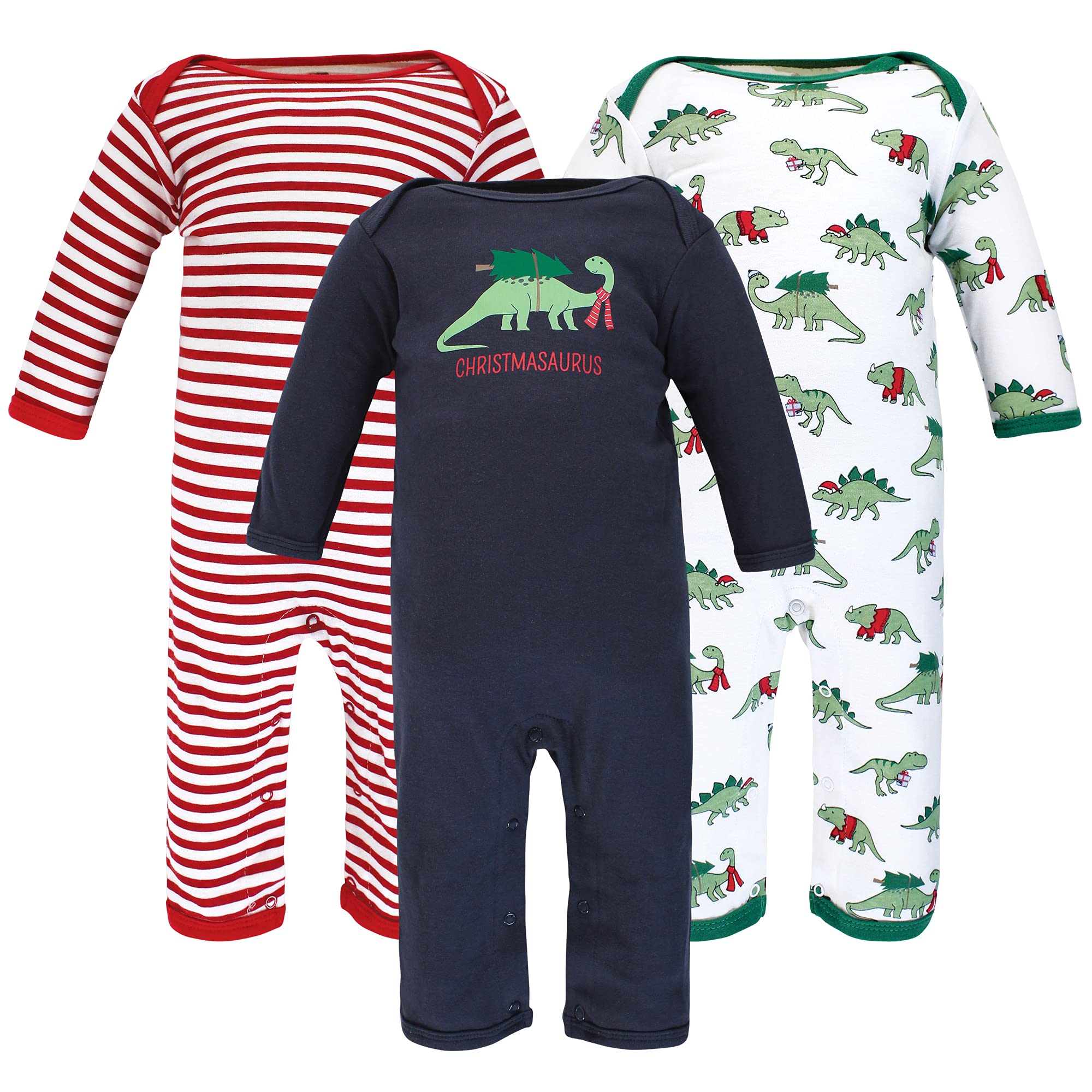 Hudson Baby Unisex Baby Cotton Coveralls Christmasaurus, 3-6 Months