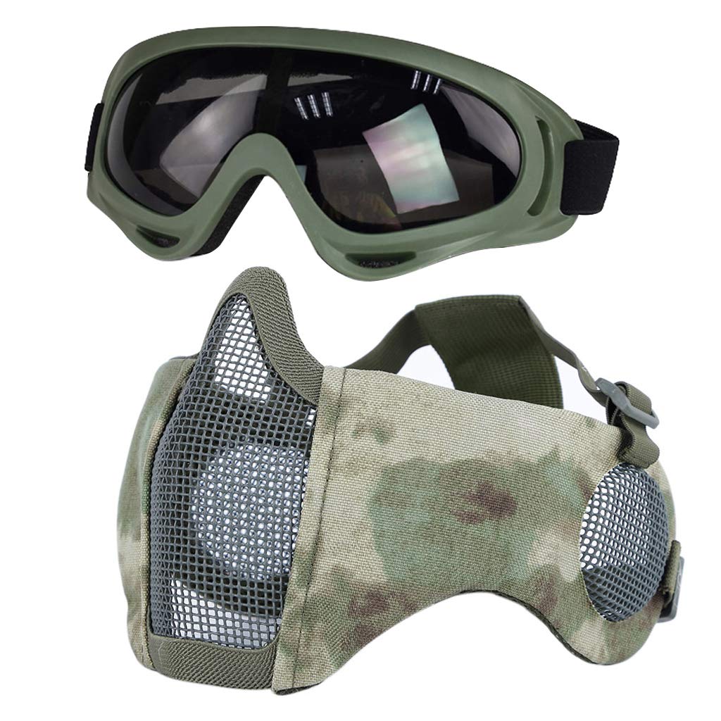 Yzpacc Airsoft Mask With Goggles, Foldable Half Face Airsoft Mesh