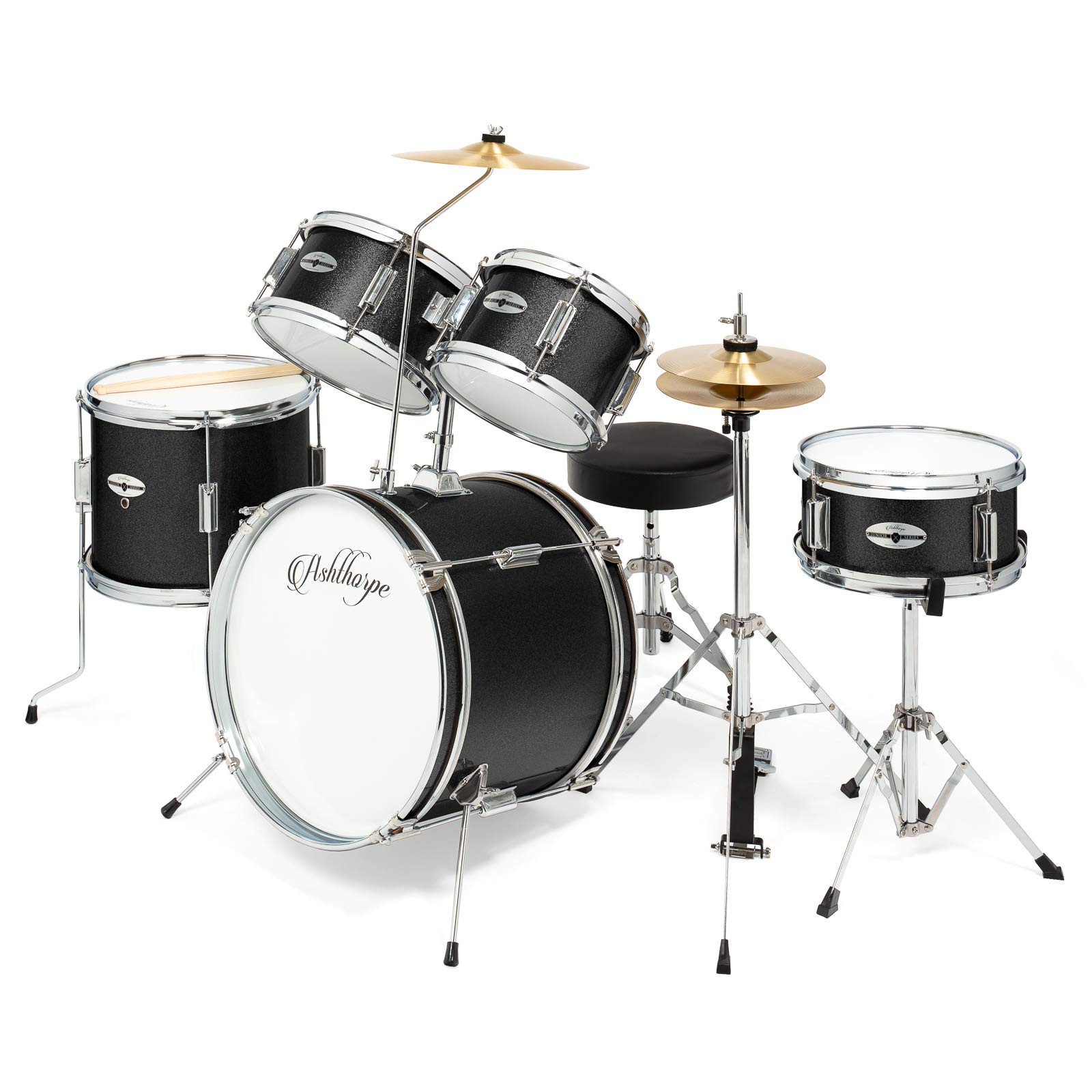 Ashthorpe 5-Piece Complete Junior Drum Set With Genuine Brass