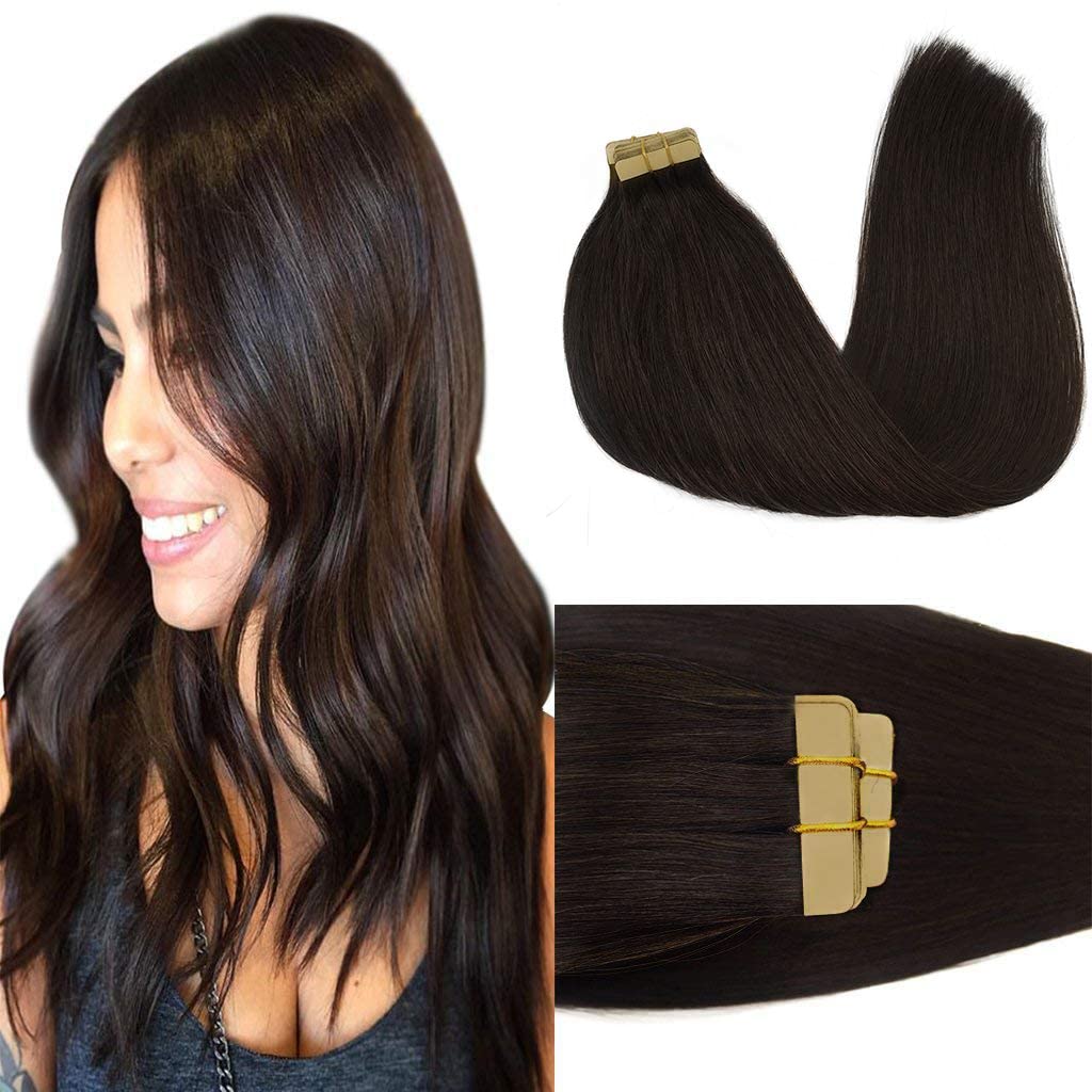 Goo Goo 22Inch Human Hair Extensions Tape In Dark Brown Remy Hair Extensions Silky Straight Tape In Natural Hair Extensions 50G