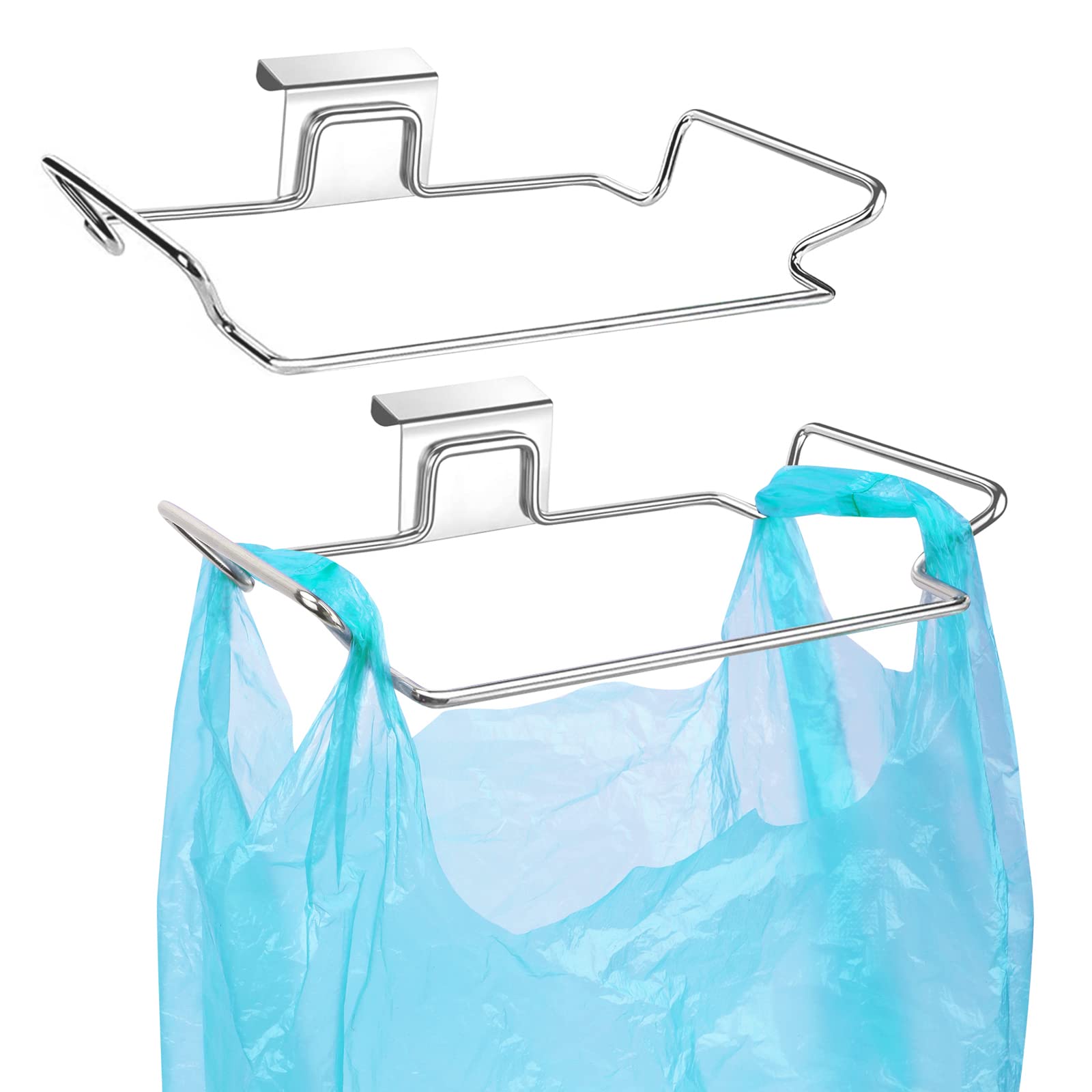 OYSIR 2 Pcs Large Stainless Steel Trash Bag Holder for Kitchen Cabinets Doors and Cupboards, Under Sink Bag Holder, Garbage Bag 