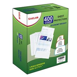 SMELHA Sheet Protectors,400 Page,Page Protector 85 X 11 ,Upgraded Thick Material,For 3 Ring Binder, Top Loading Paper Protector With Re