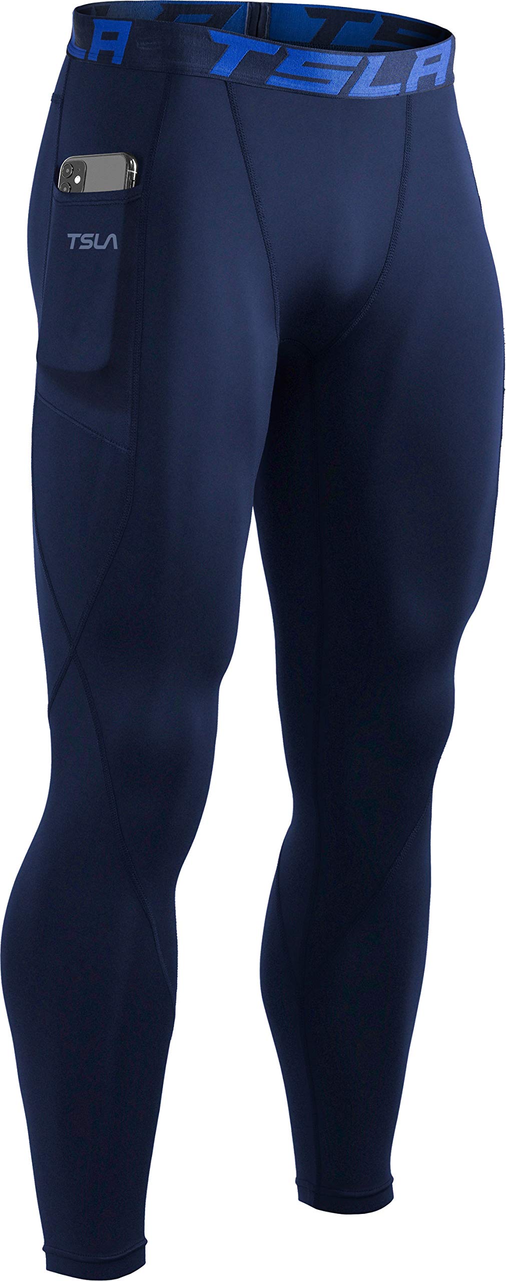 TSLA Tsla Mens Thermal Compression Pants, Athletic Sports Leggings &  Running Tights, Wintergear Base Layer Bottoms, Pocket Navy, X-Sm
