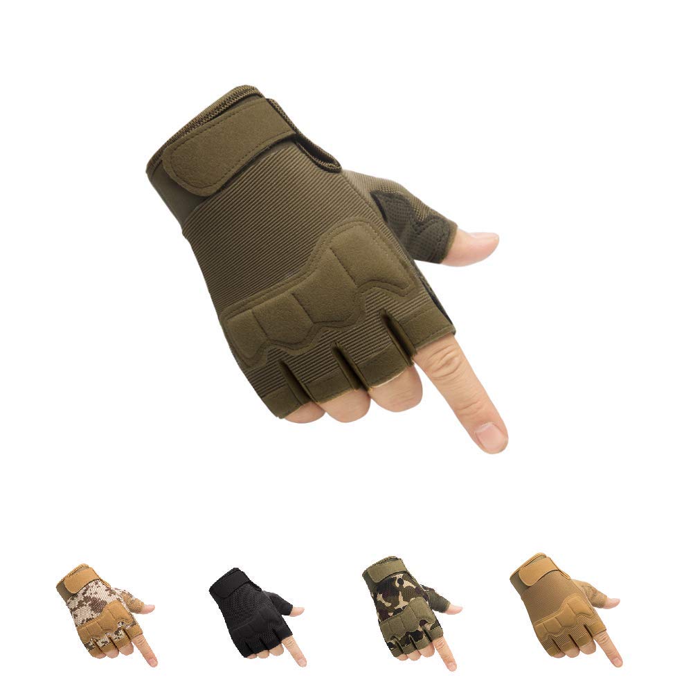 Hycoprot Fingerless Tactical Gloves, Knuckle Protective Breathable Lightweight Outdoor Military Gloves For Shooting, Hunting, Mo