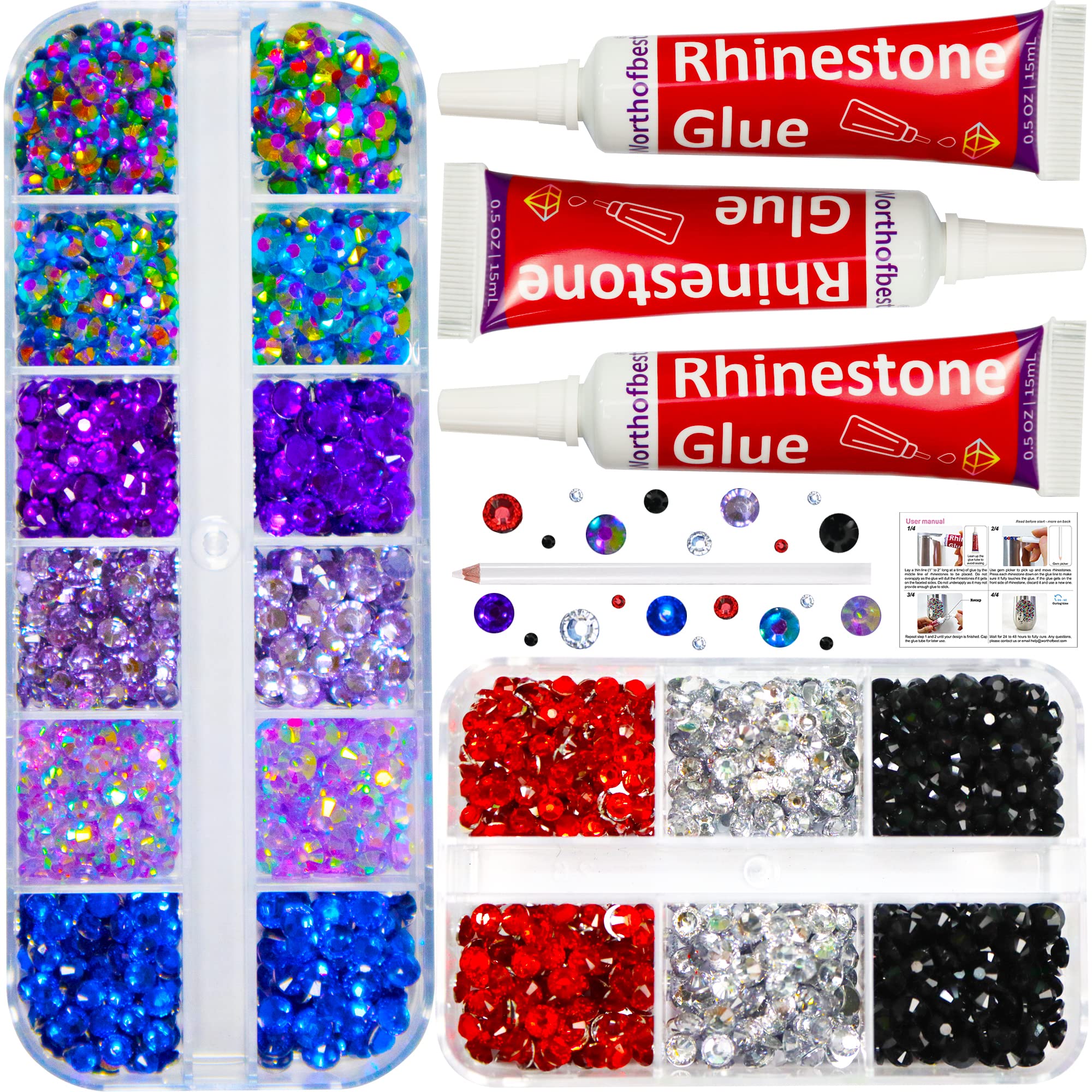 worthofbest Rhinestones For Crafts With Glue Clear, Bedazzler Kit