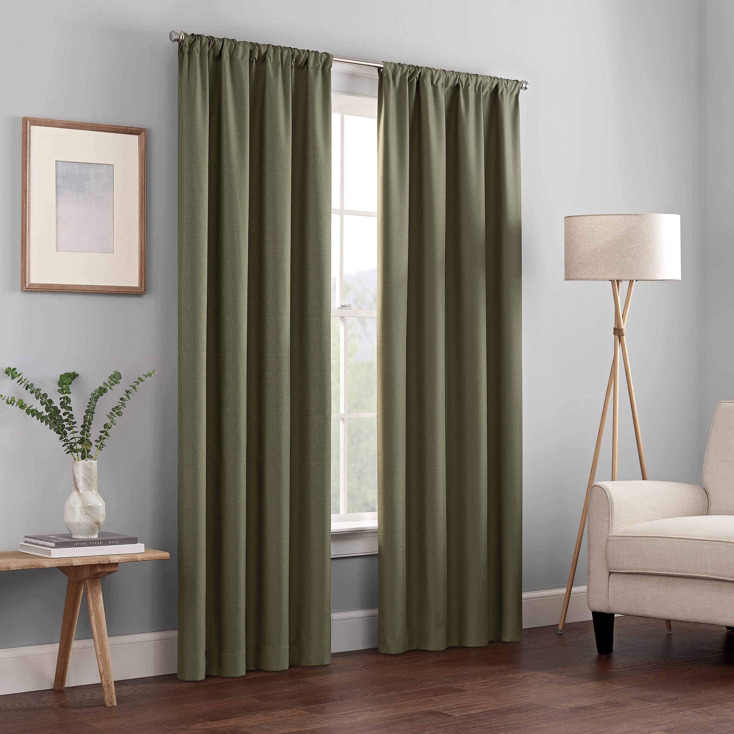 Eclipse Gum EcLIPSE Kendall Modern Blackout Thermal Rod Pocket Window curtain for Bedroom or Living Room (1 Panel), 42 in x 84 in, Artichoke