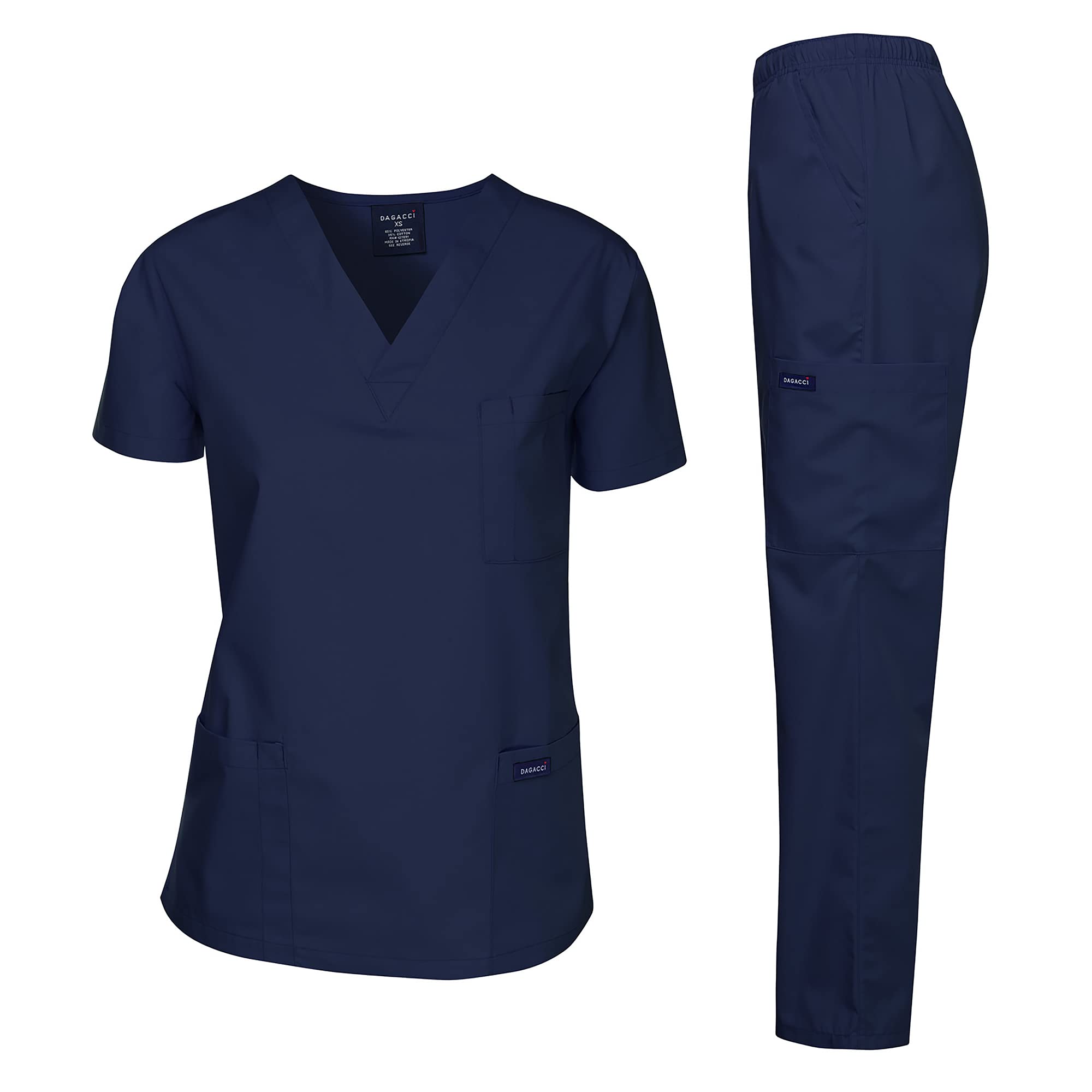 Dagacci Medical Uniform Woman And Man Scrub Set Unisex Medical Scrub Top And Pant, Navy, Xxl