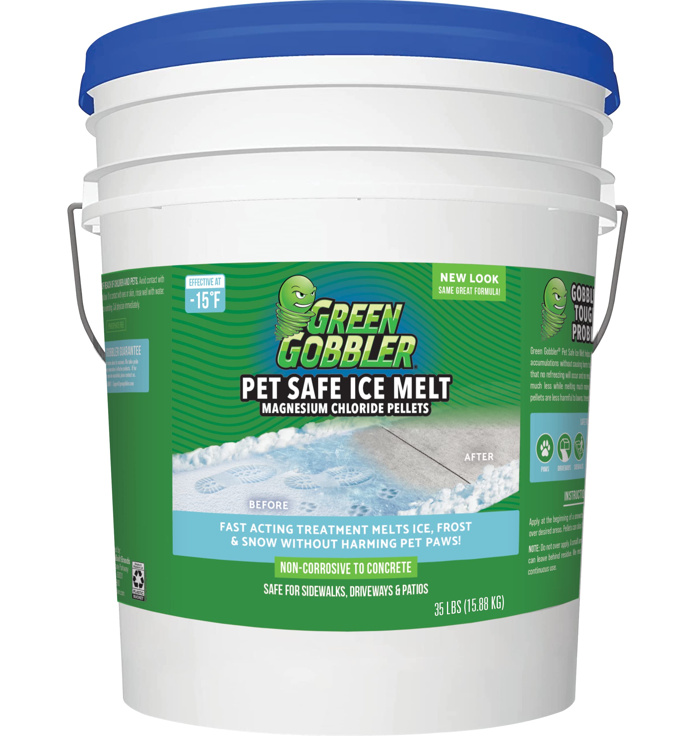 Green Gobbler Pet Safe Ice Melt Effective To -15A Fahrenheit  15Lb Pail  Fast Acting Treatment  Magnesium Chloride Ice Melt Pell