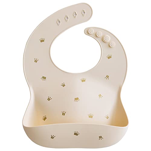 mushie Silicone Baby Bib  Adjustable Fit Waterproof Bibs (crowns)
